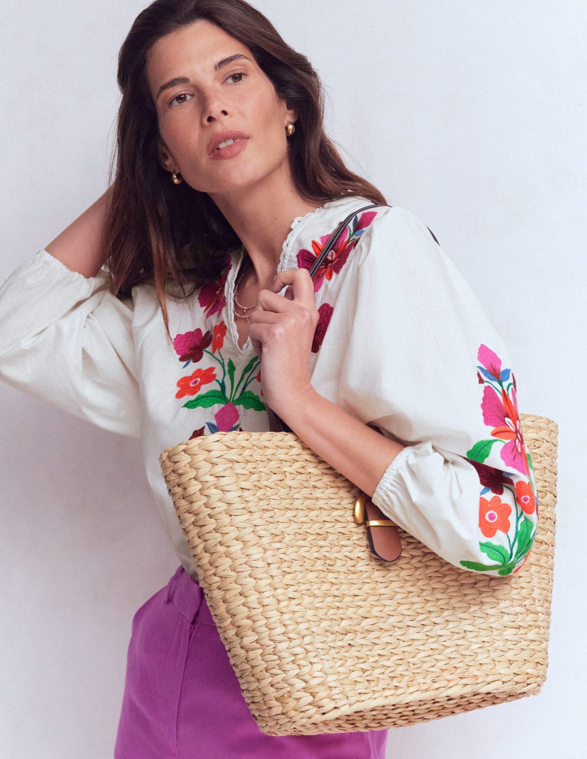 Embroidered Notch Neck Top-Placement Floral Embroidery - Image 5