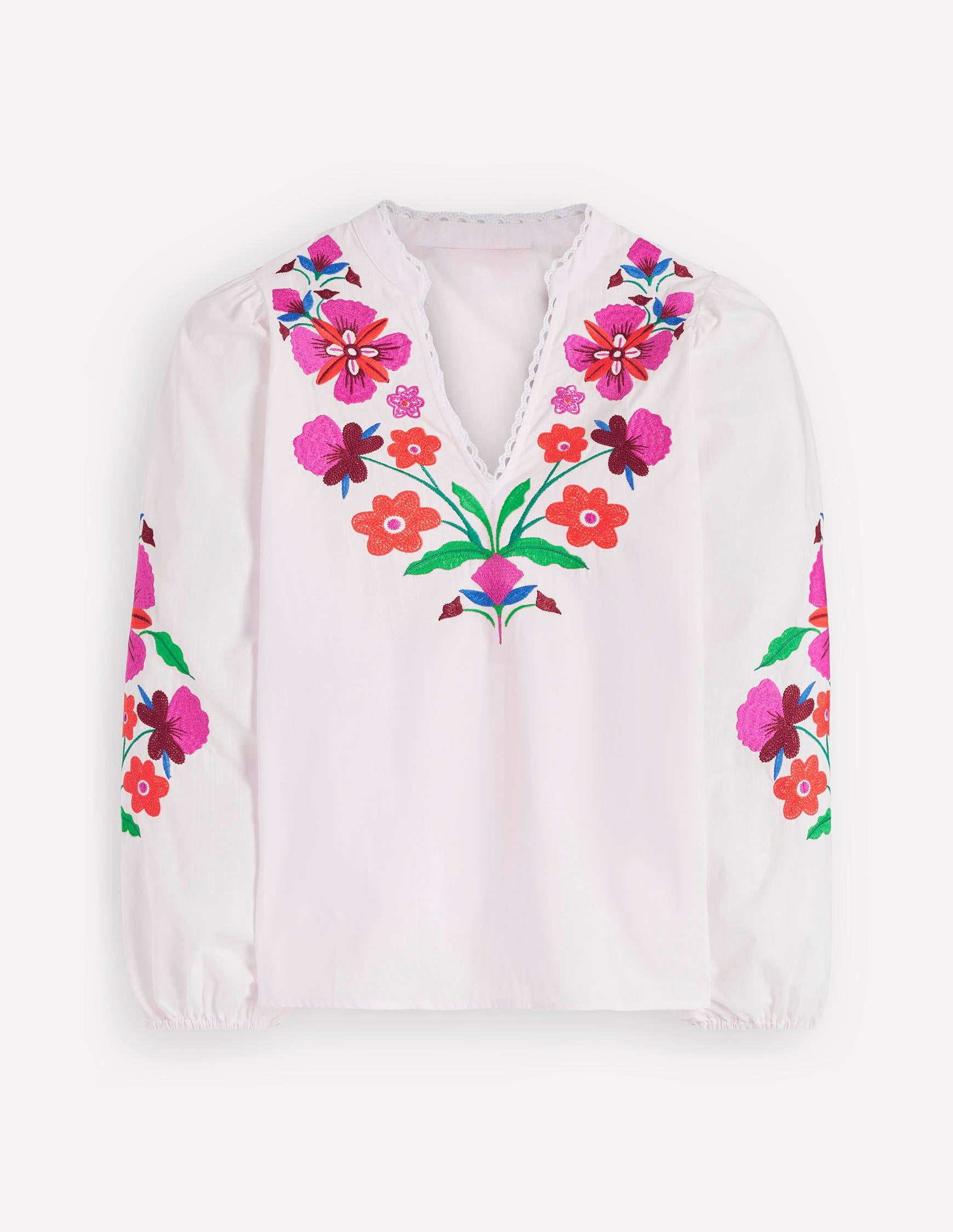 Embroidered Notch Neck Top-Placement Floral Embroidery - Image 6