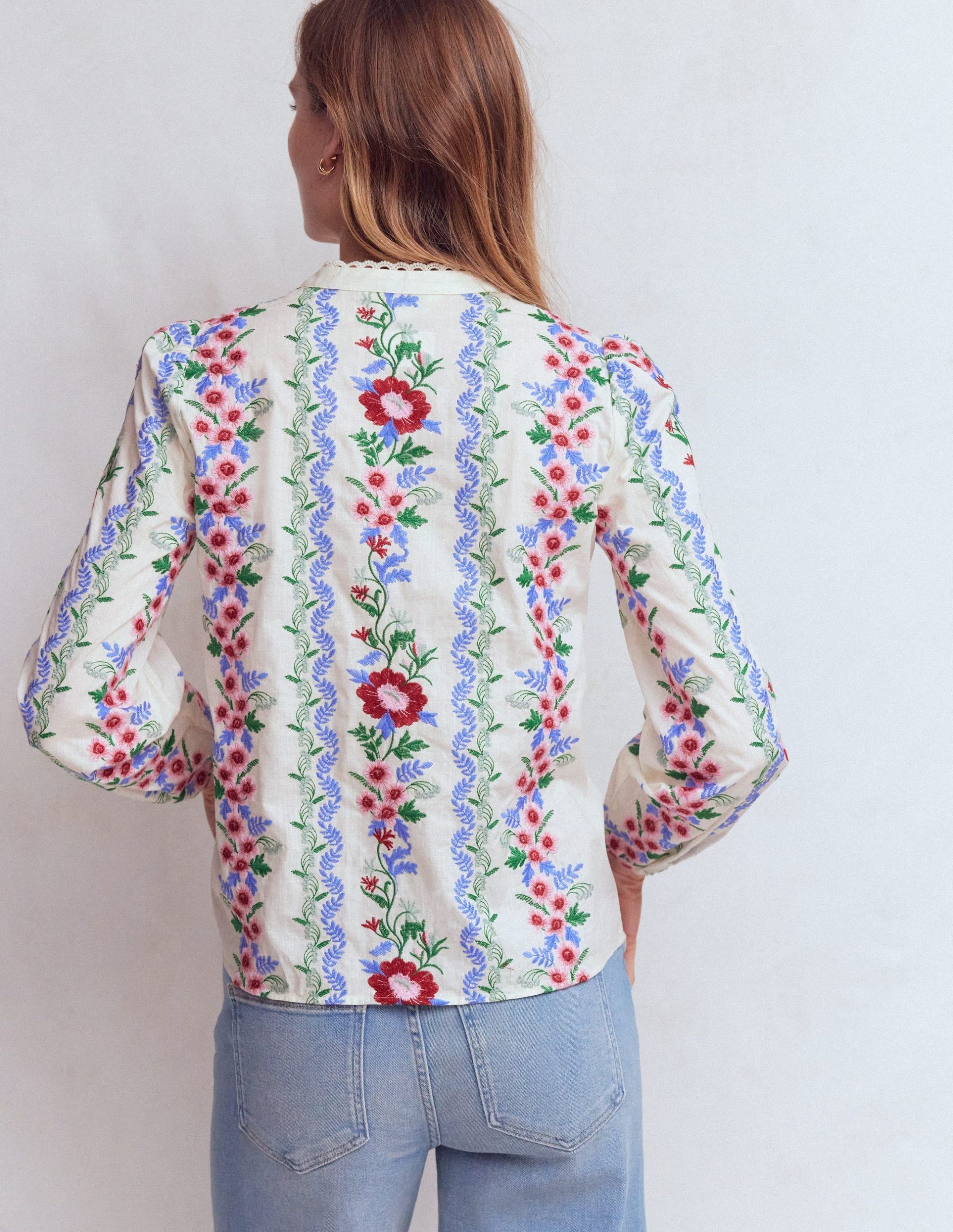 Embroidered Notch Neck Top-Floral Embroidery - Image 3