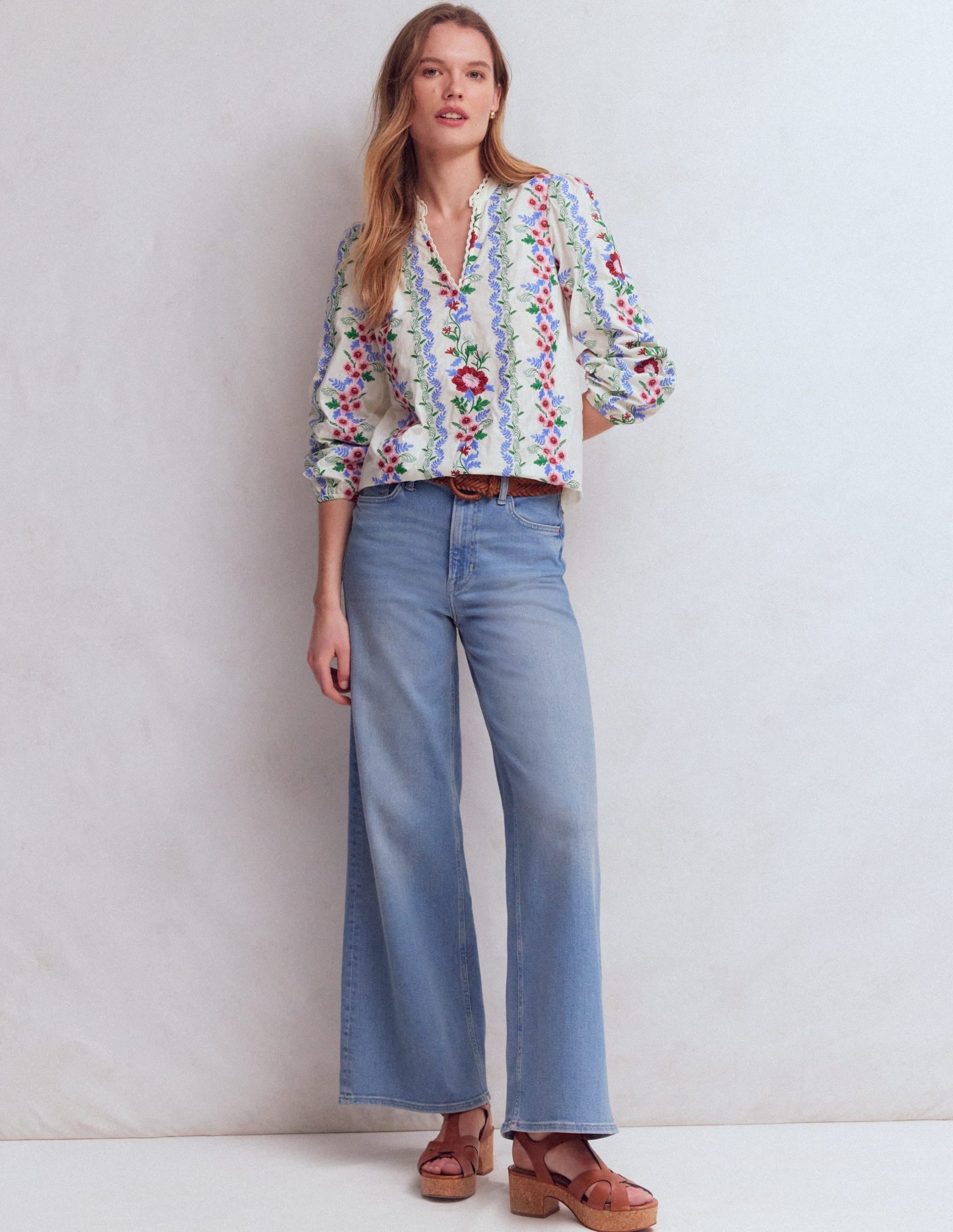 Embroidered Notch Neck Top-Floral Embroidery - Image 4