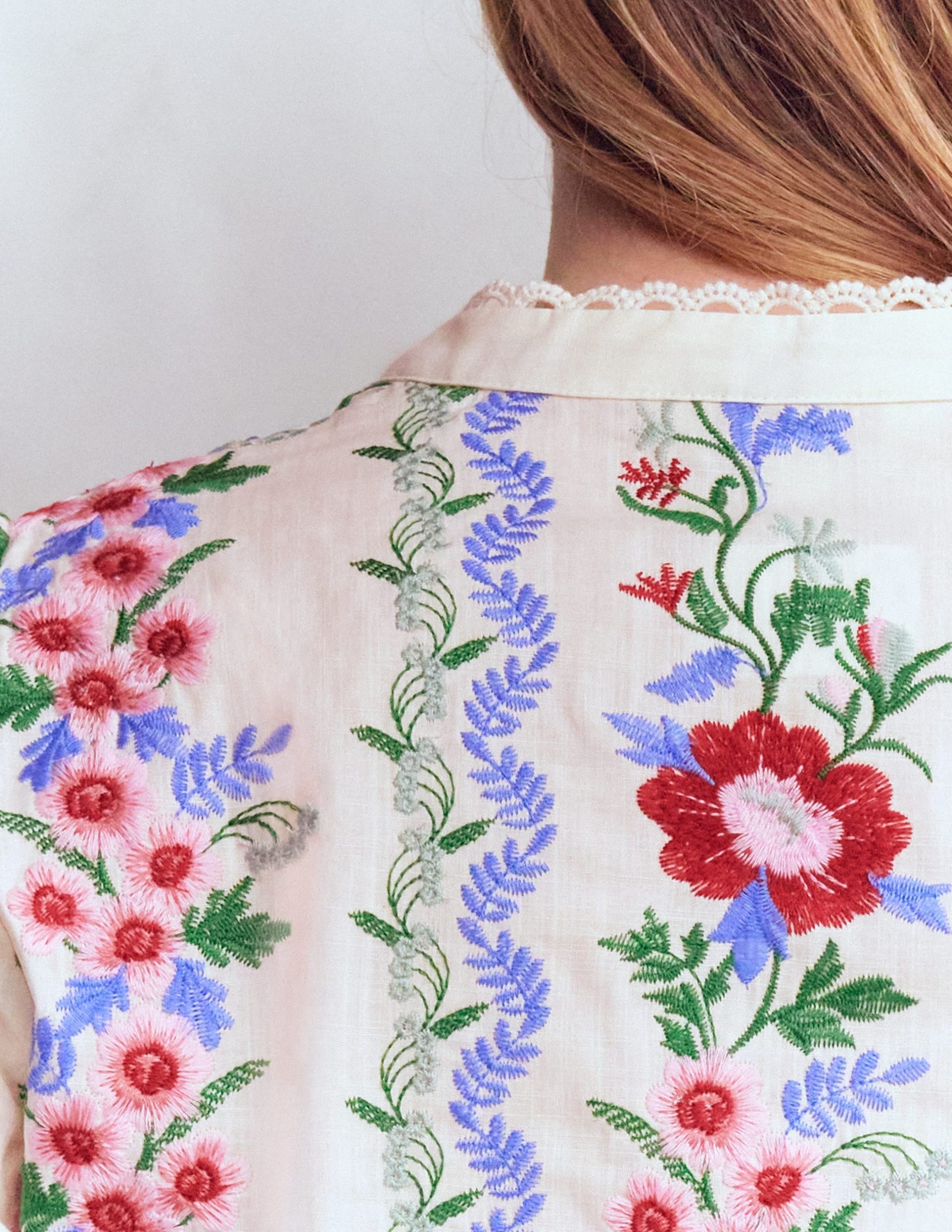 Embroidered Notch Neck Top-Floral Embroidery - Image 5