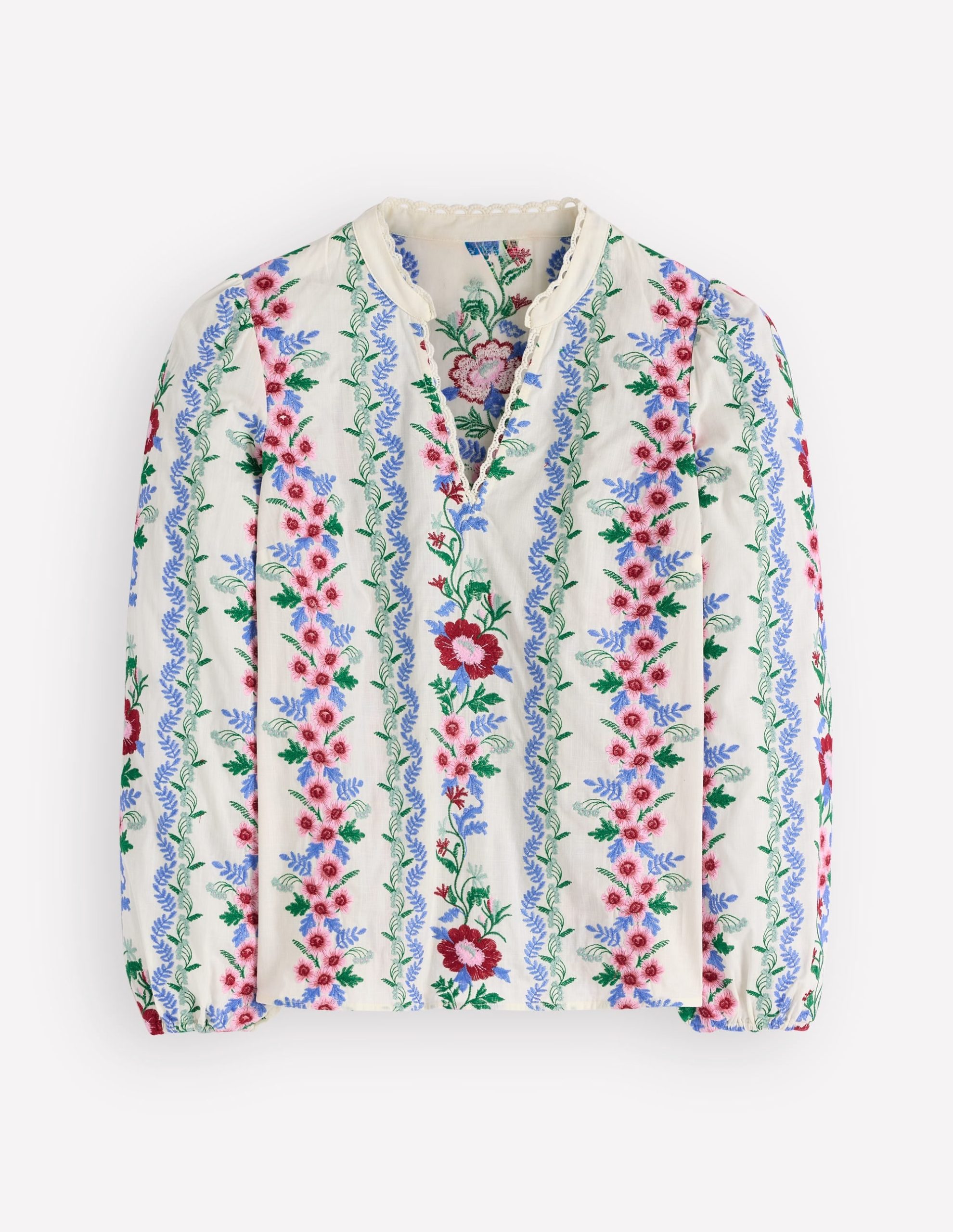 Embroidered Notch Neck Top-Floral Embroidery - Image 8