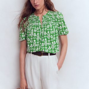 Mya Short Sleeve Smocked Shirt-Mint Green. Blossom grove