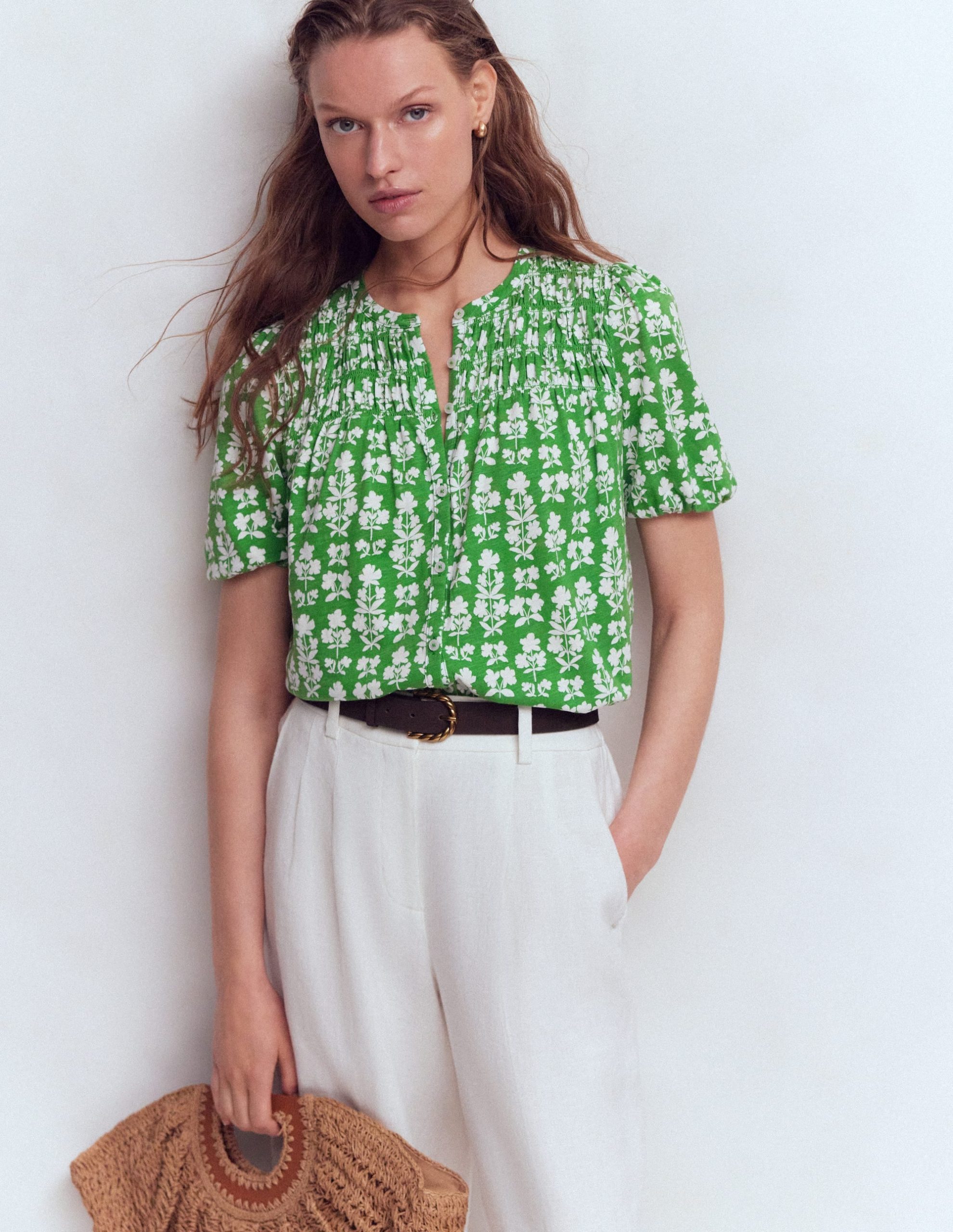 Mya Short Sleeve Smocked Shirt-Mint Green. Blossom grove