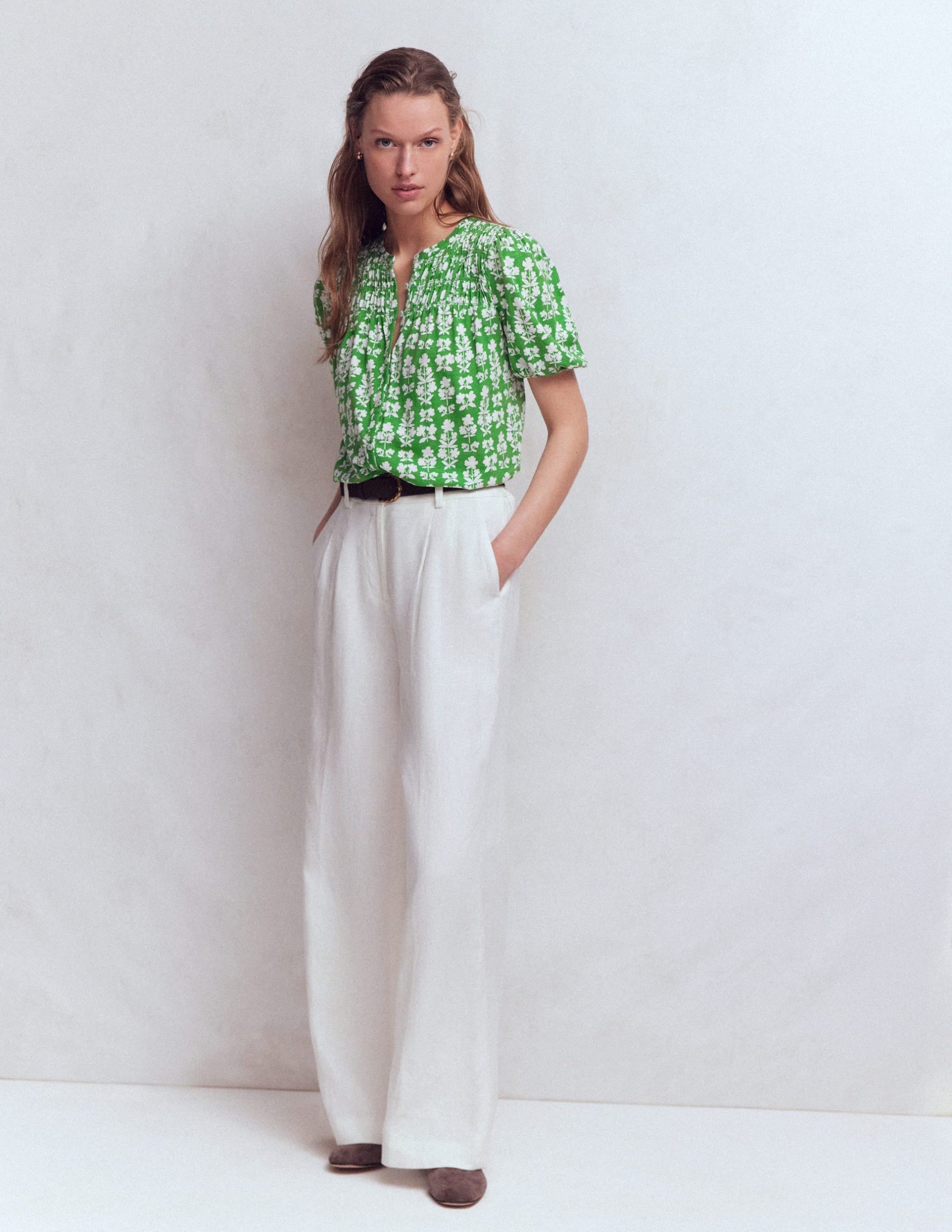 Mya Short Sleeve Smocked Shirt-Mint Green. Blossom grove - Image 4