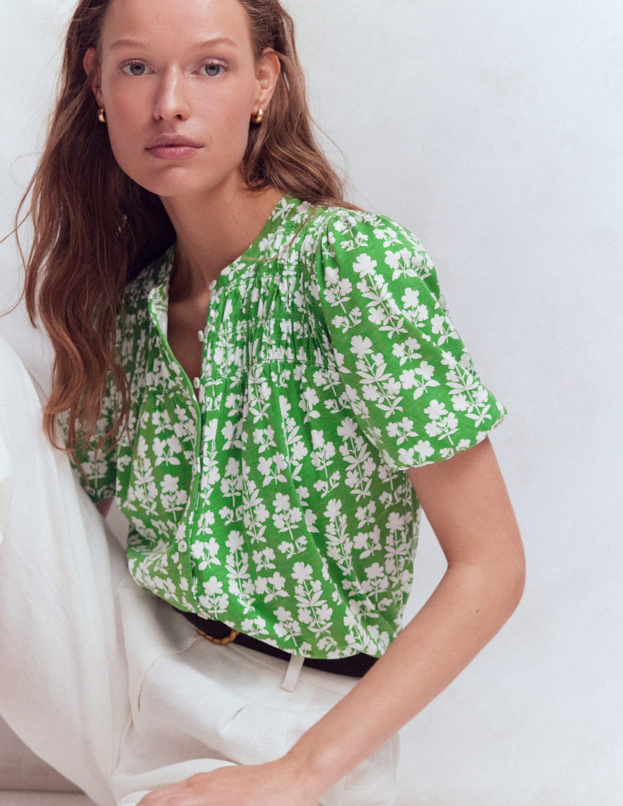 Mya Short Sleeve Smocked Shirt-Mint Green. Blossom grove - Image 5