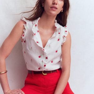 Isabel Sleeveless Linen Top-Floral Embroidery