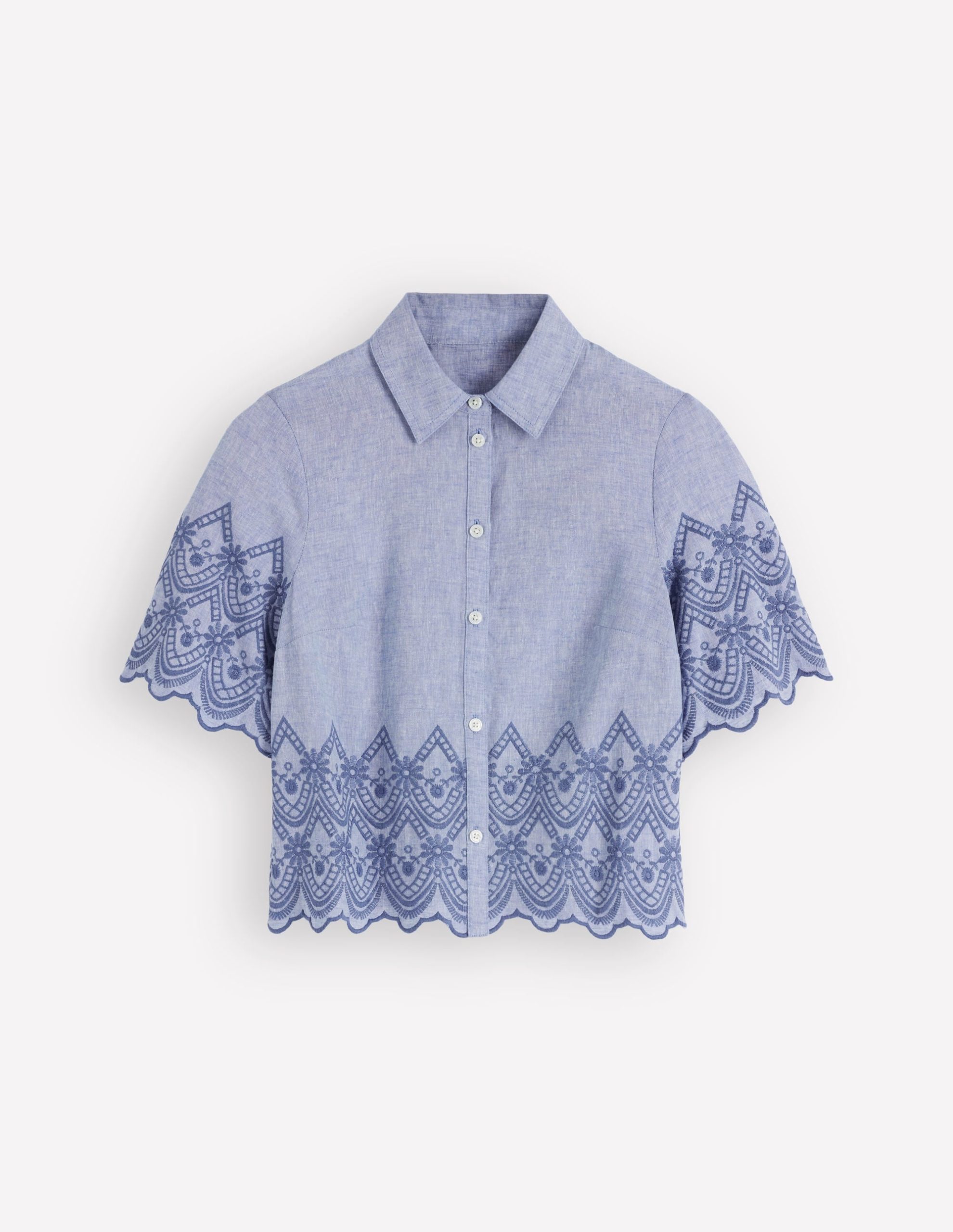 Short Sleeve Broderie Shirt-Chambray - Image 5