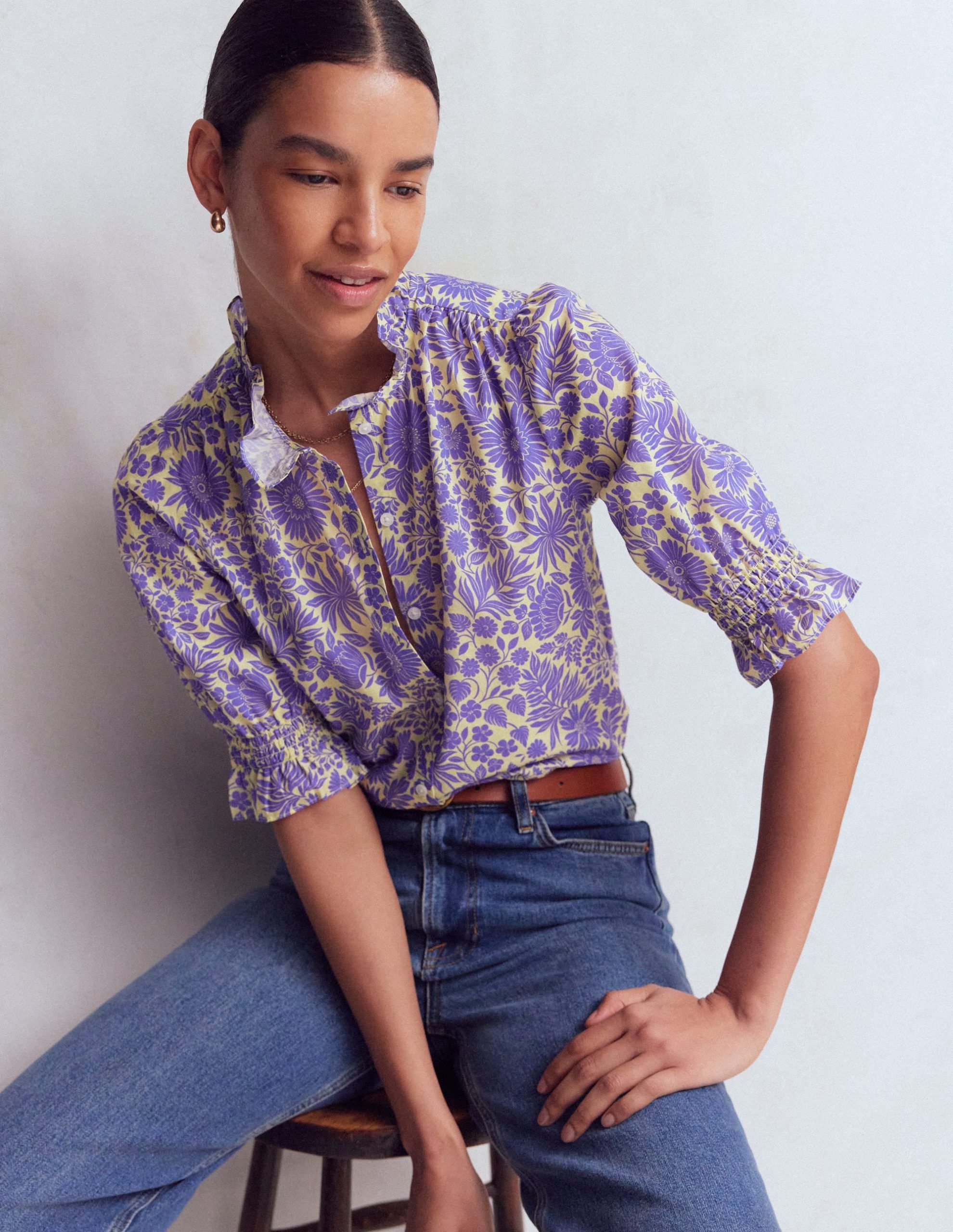 Heather Smocked Sleeve Top-Han Purple. Flowerbed Bloom