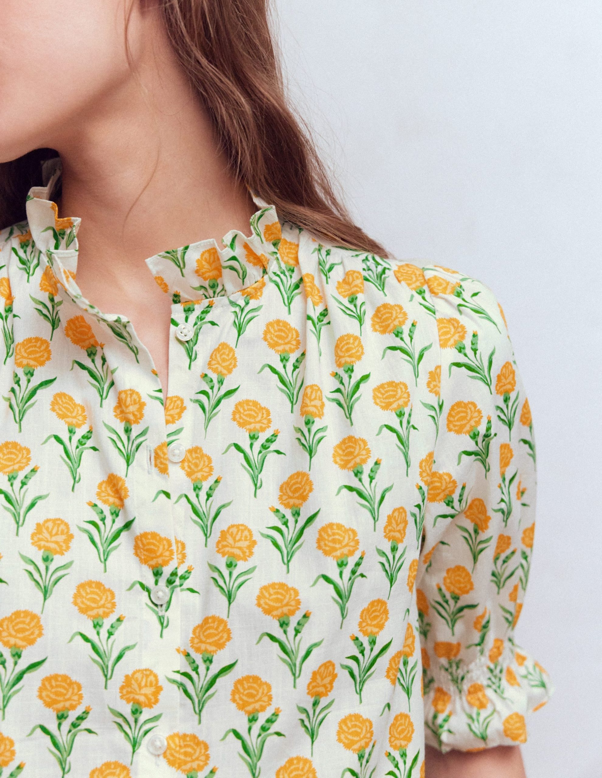 Heather Smocked Sleeve Top-Marigold. Carnation Stems - Image 2