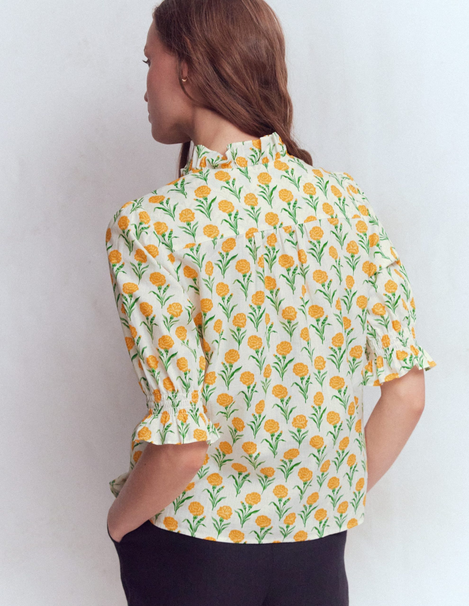 Heather Smocked Sleeve Top-Marigold. Carnation Stems - Image 3