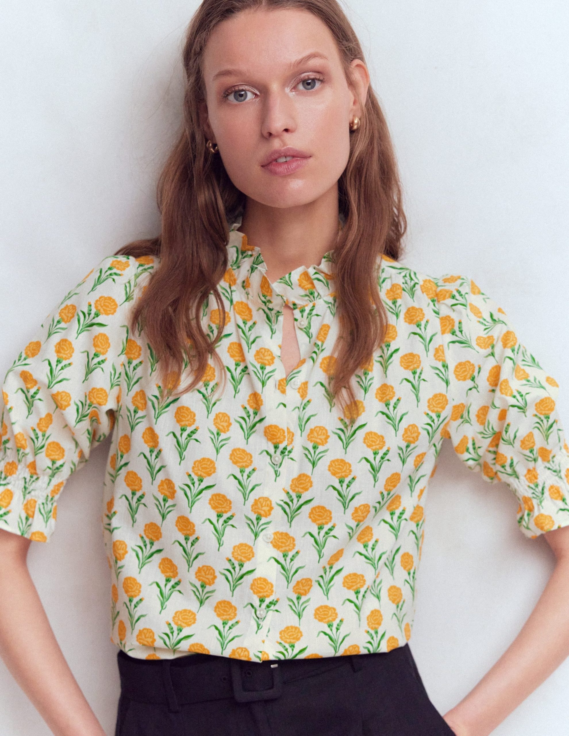 Heather Smocked Sleeve Top-Marigold. Carnation Stems - Image 4