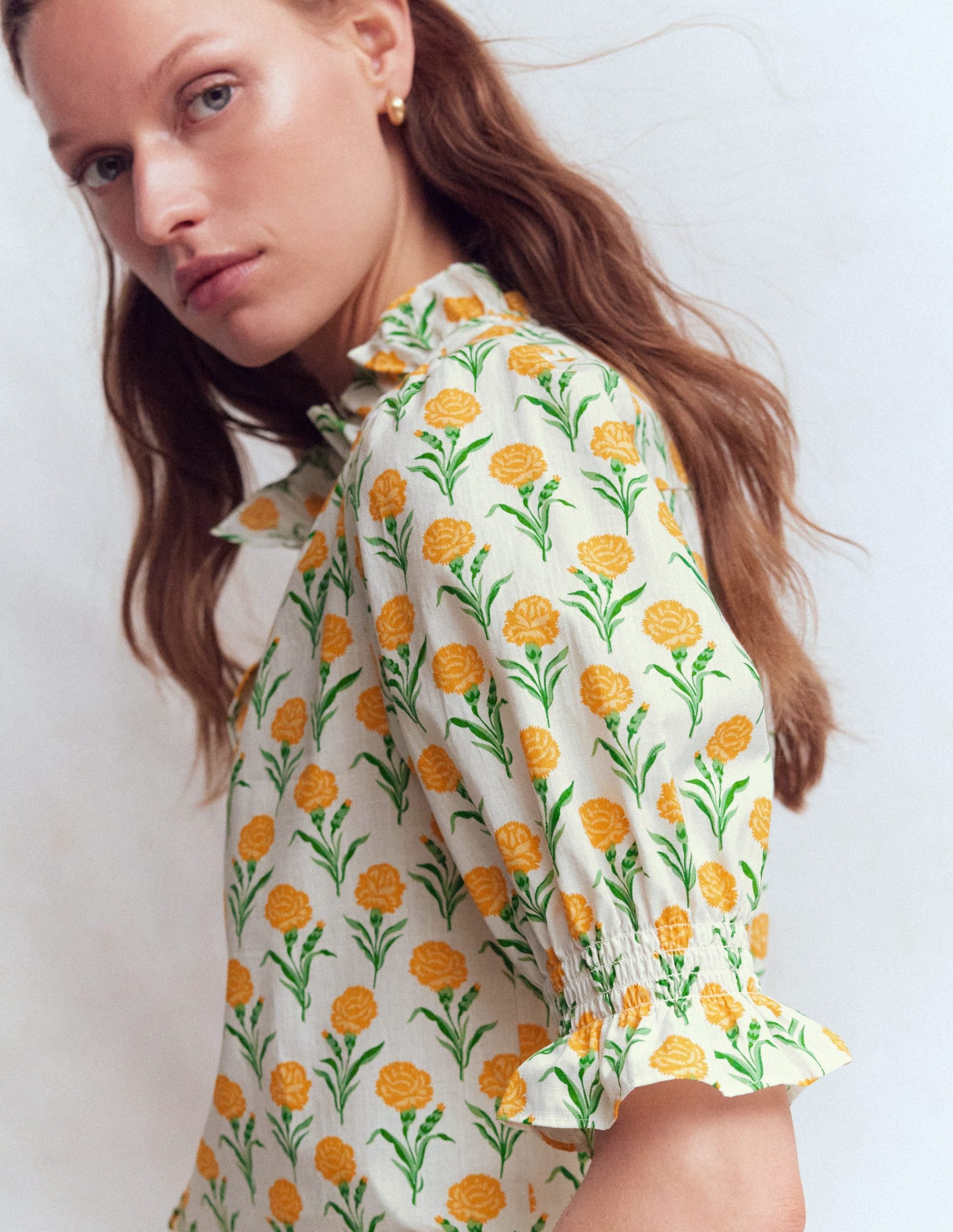Heather Smocked Sleeve Top-Marigold. Carnation Stems - Image 5