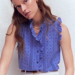 Isabel Sleeveless Broderie Top-Cornflower Blue
