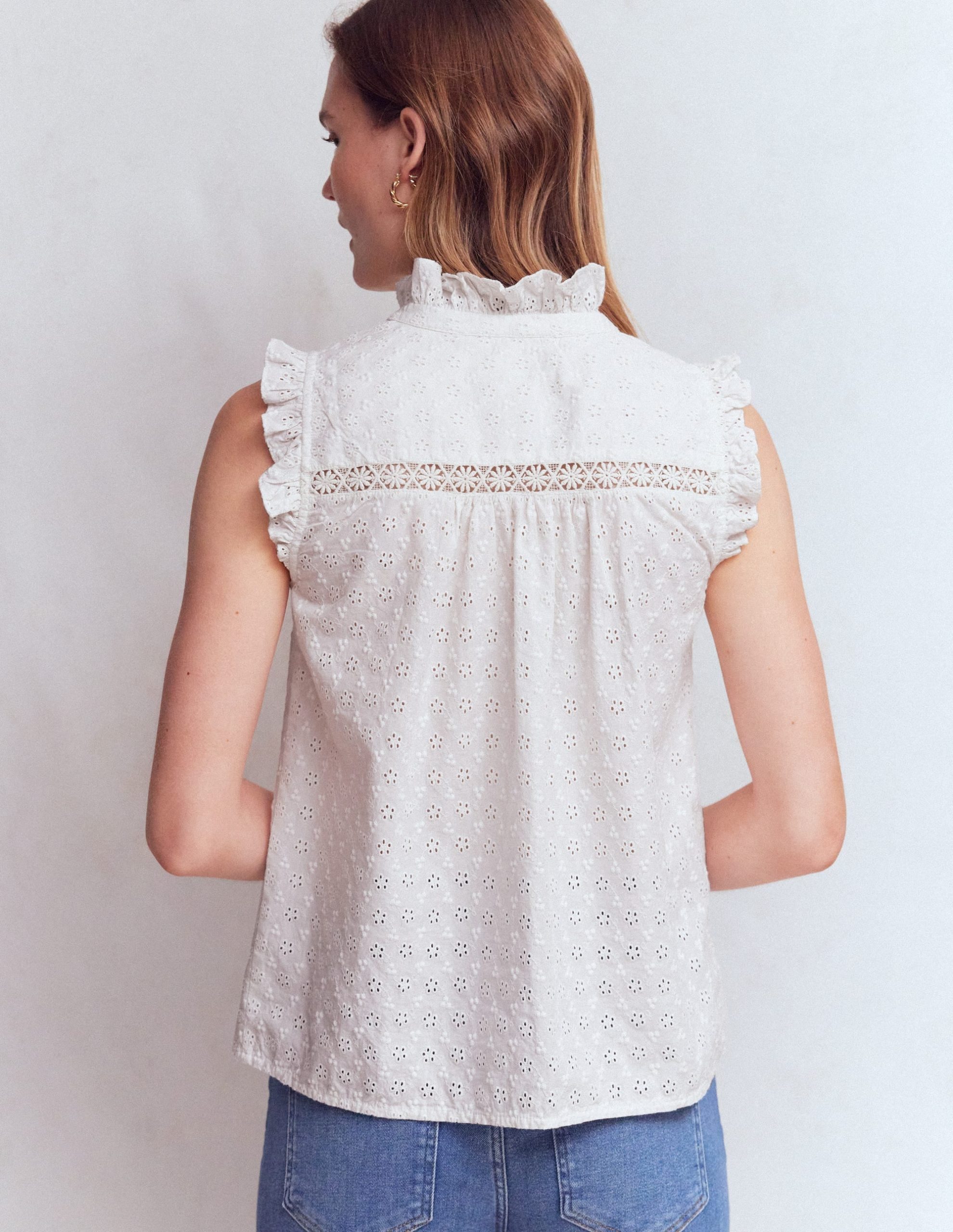 Isabel Sleeveless Broderie Top-White - Image 3