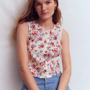 Andrea Linen Shell Top-Ivory. Bloom Scatter