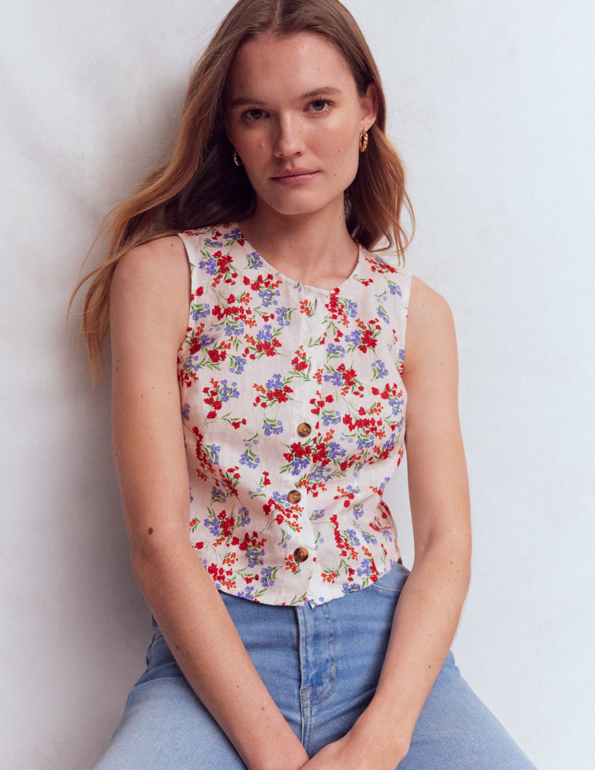 Andrea Linen Shell Top-Ivory. Bloom Scatter