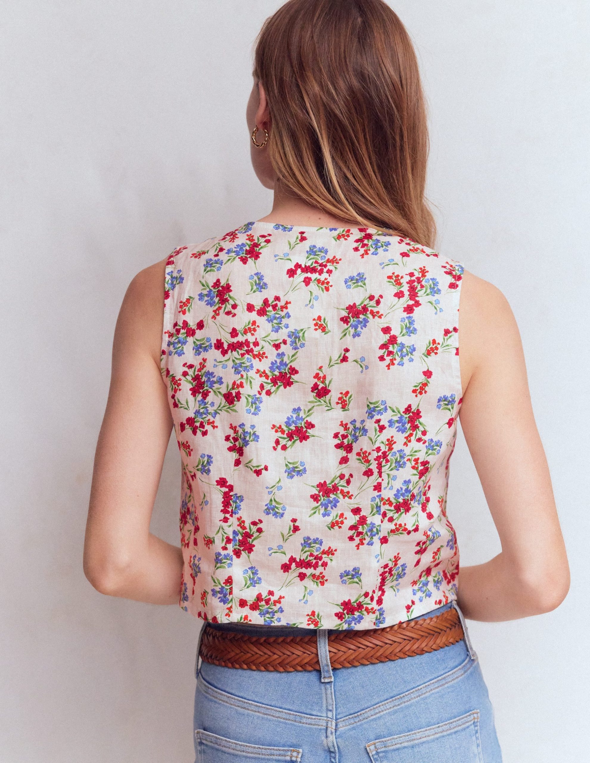 Andrea Linen Shell Top-Ivory. Bloom Scatter - Image 3