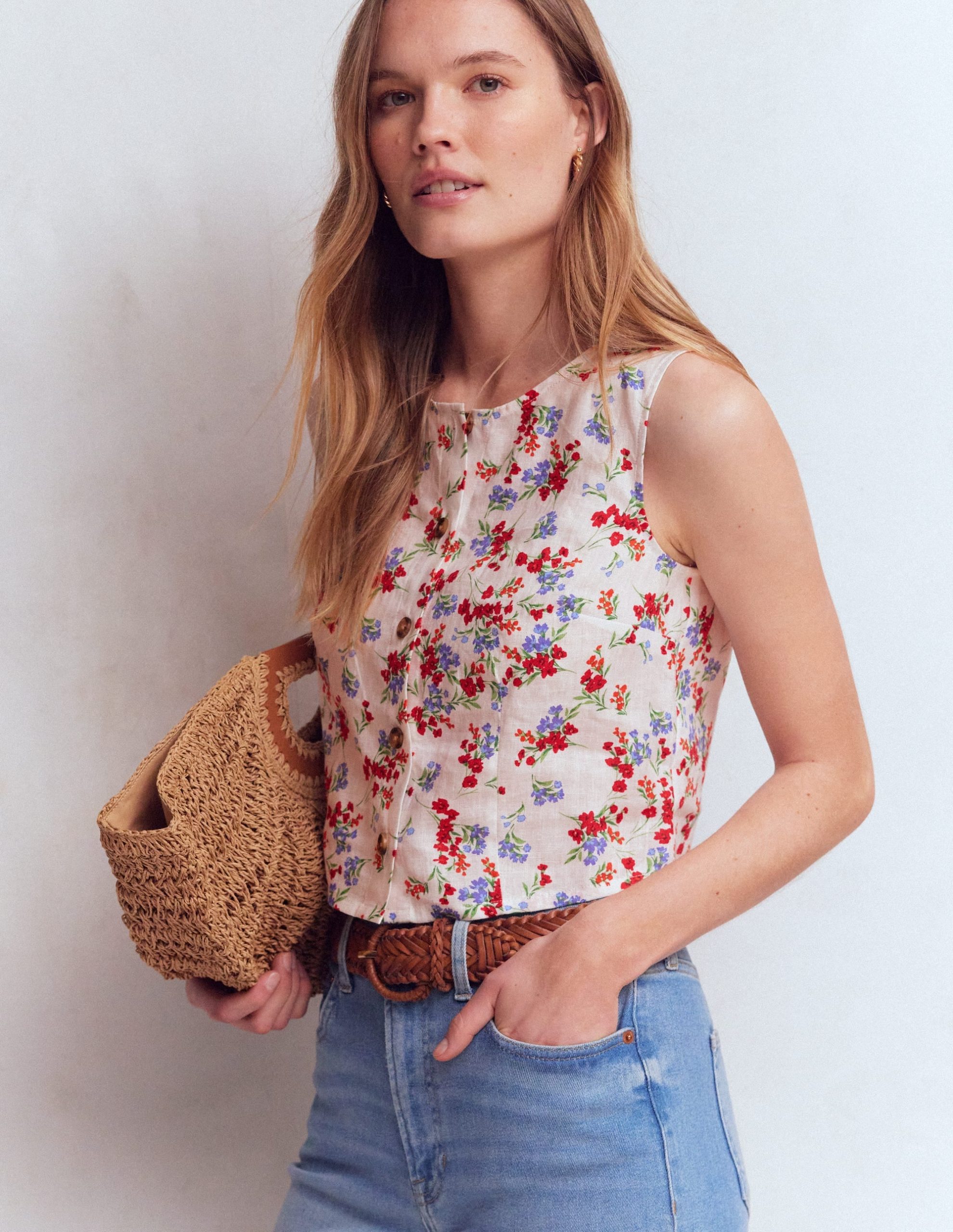 Andrea Linen Shell Top-Ivory. Bloom Scatter - Image 4