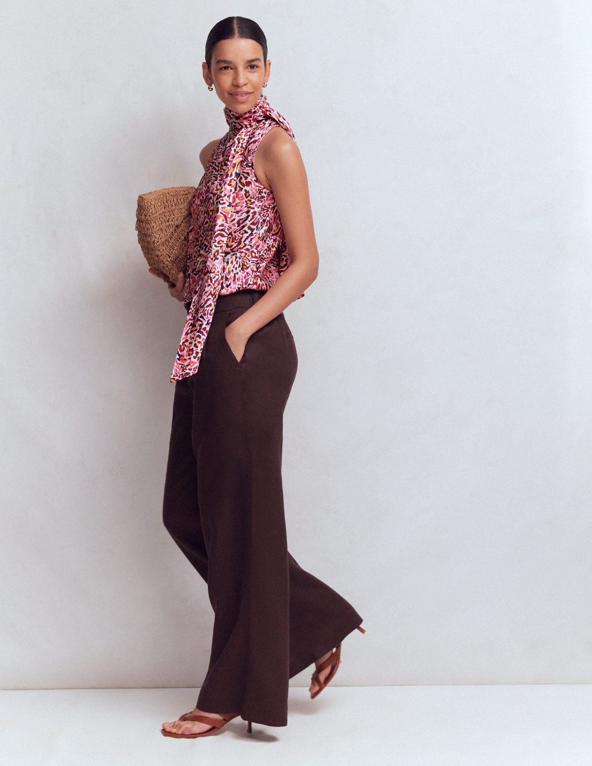 Satin Halterneck Top-Multi. Leopard Flow