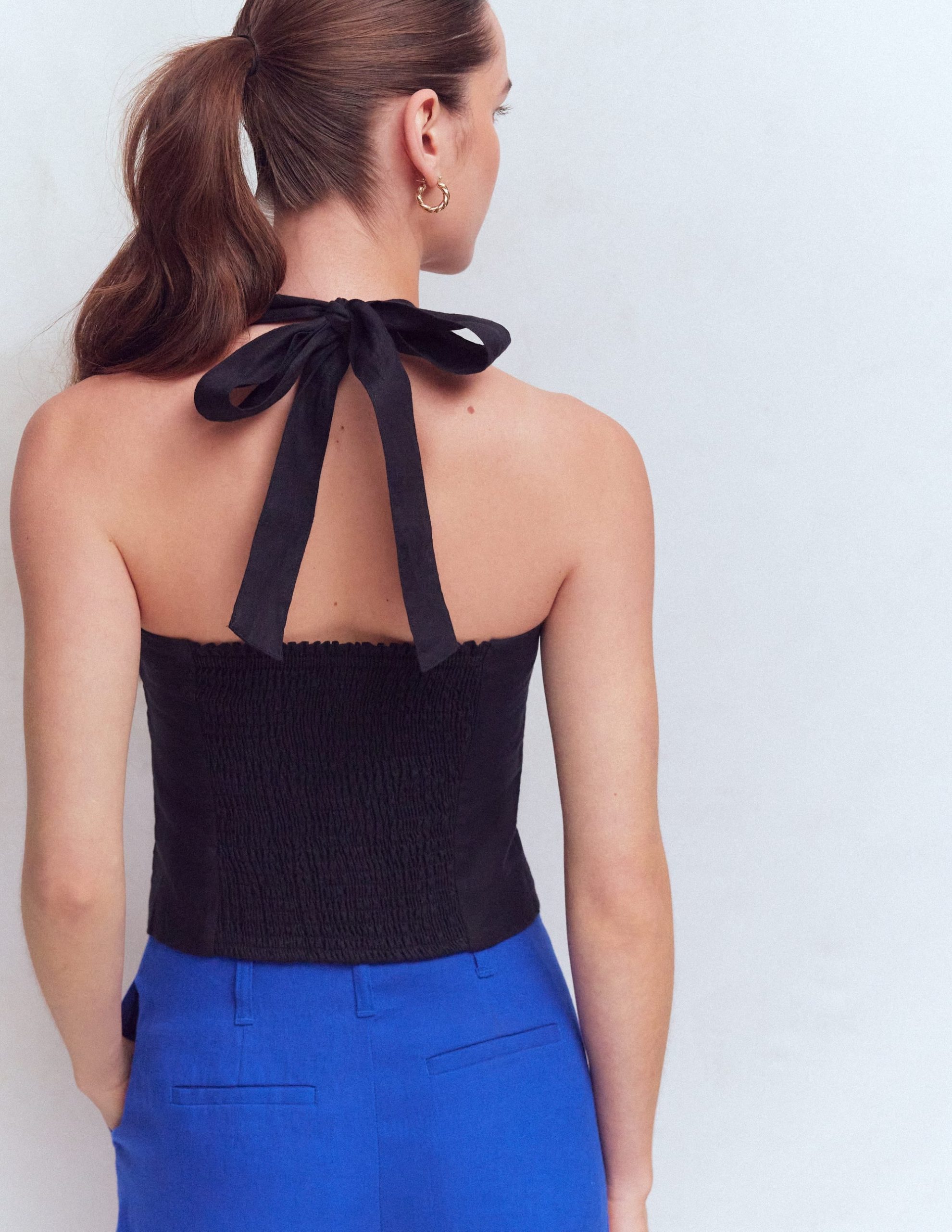 Halterneck Linen Top-Black - Image 3