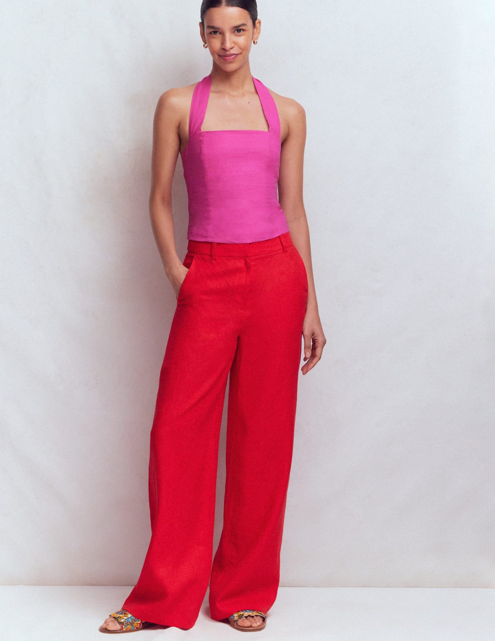 Halterneck Linen Top-Bright Pink - Image 4