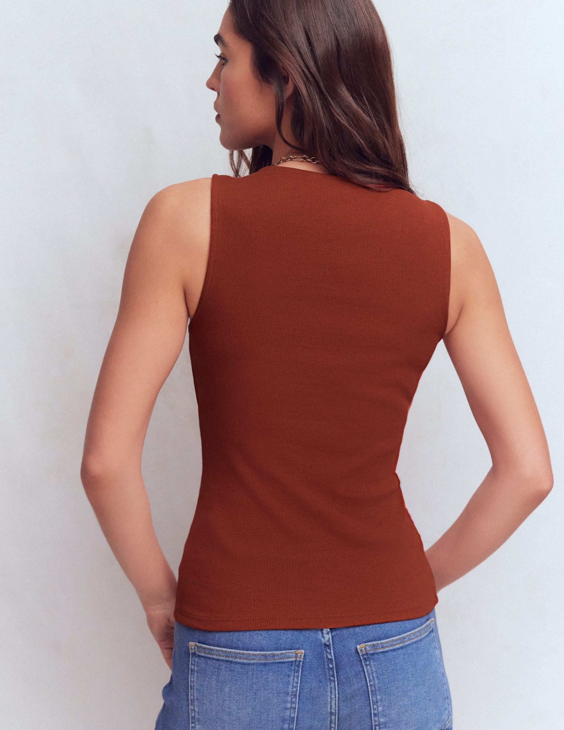 Evie Button Through Rib Vest-Burnt Orange - Image 3