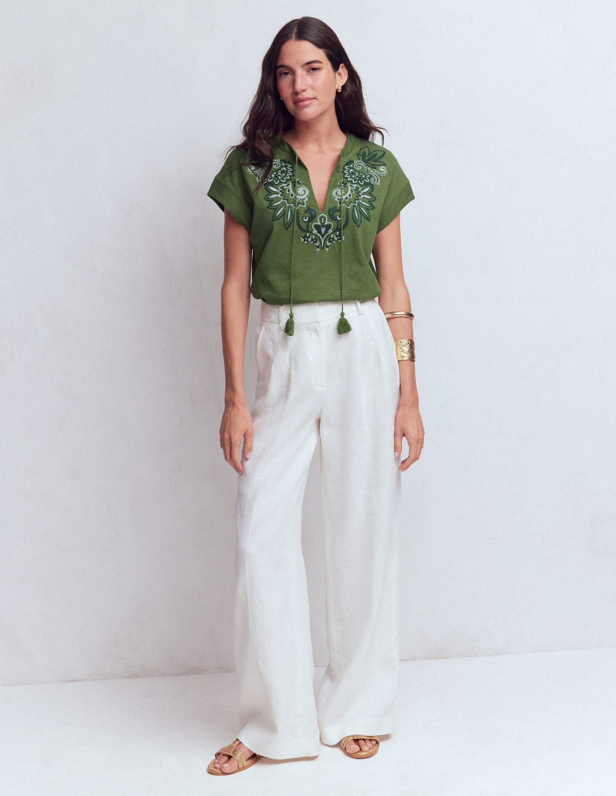 Nina Embroidered Notch T-shirt-Safari Green - Image 4