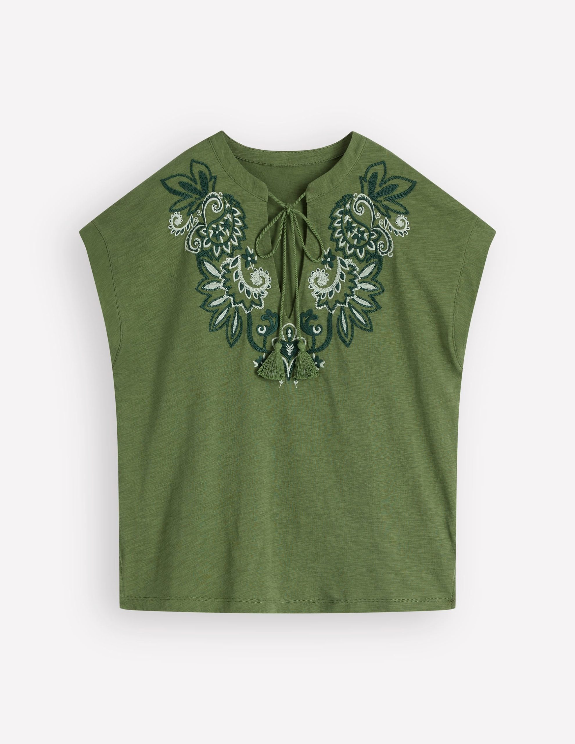 Nina Embroidered Notch T-shirt-Safari Green - Image 6
