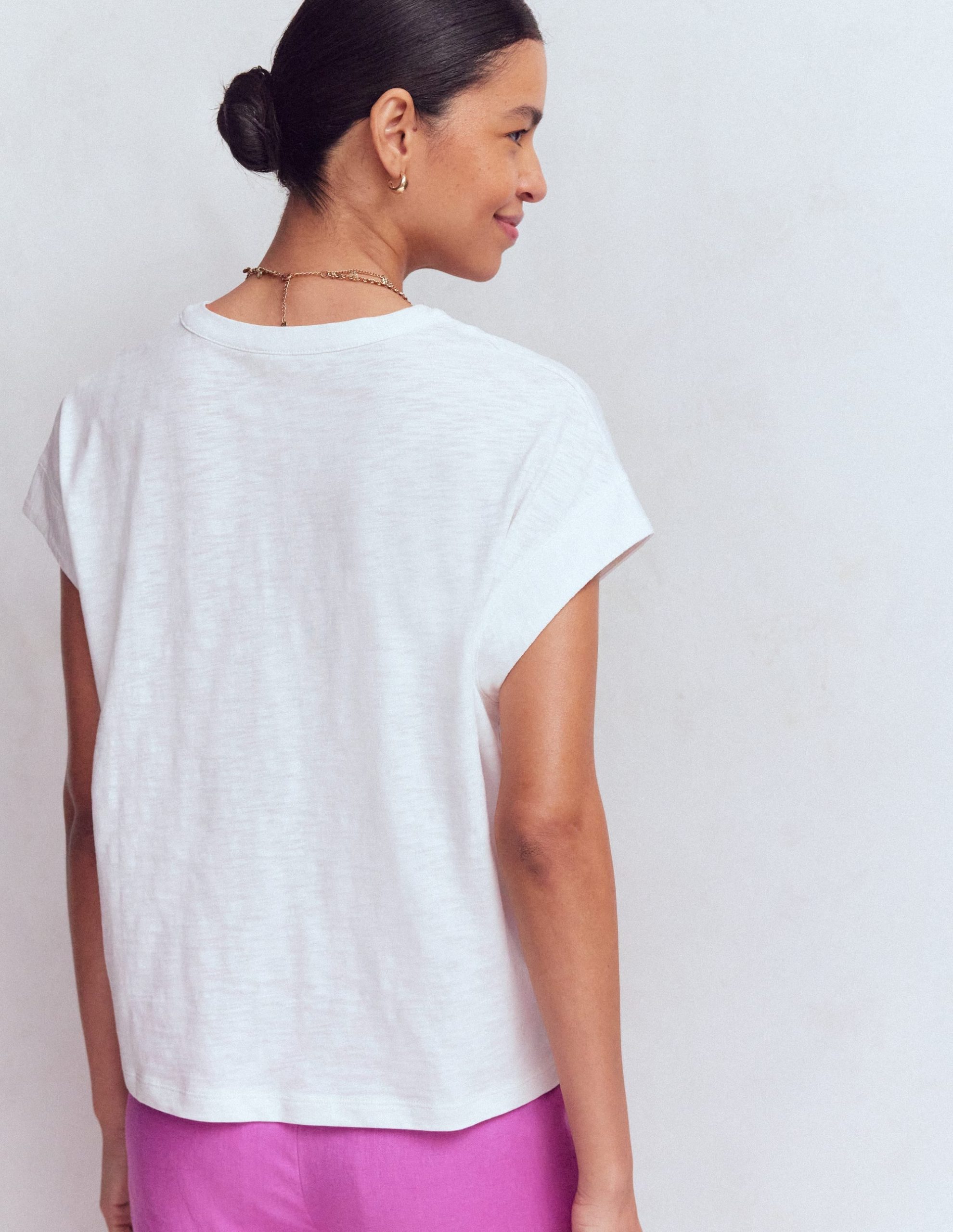 Nina Embroidered Notch T-shirt-White - Multi Embroidery - Image 3
