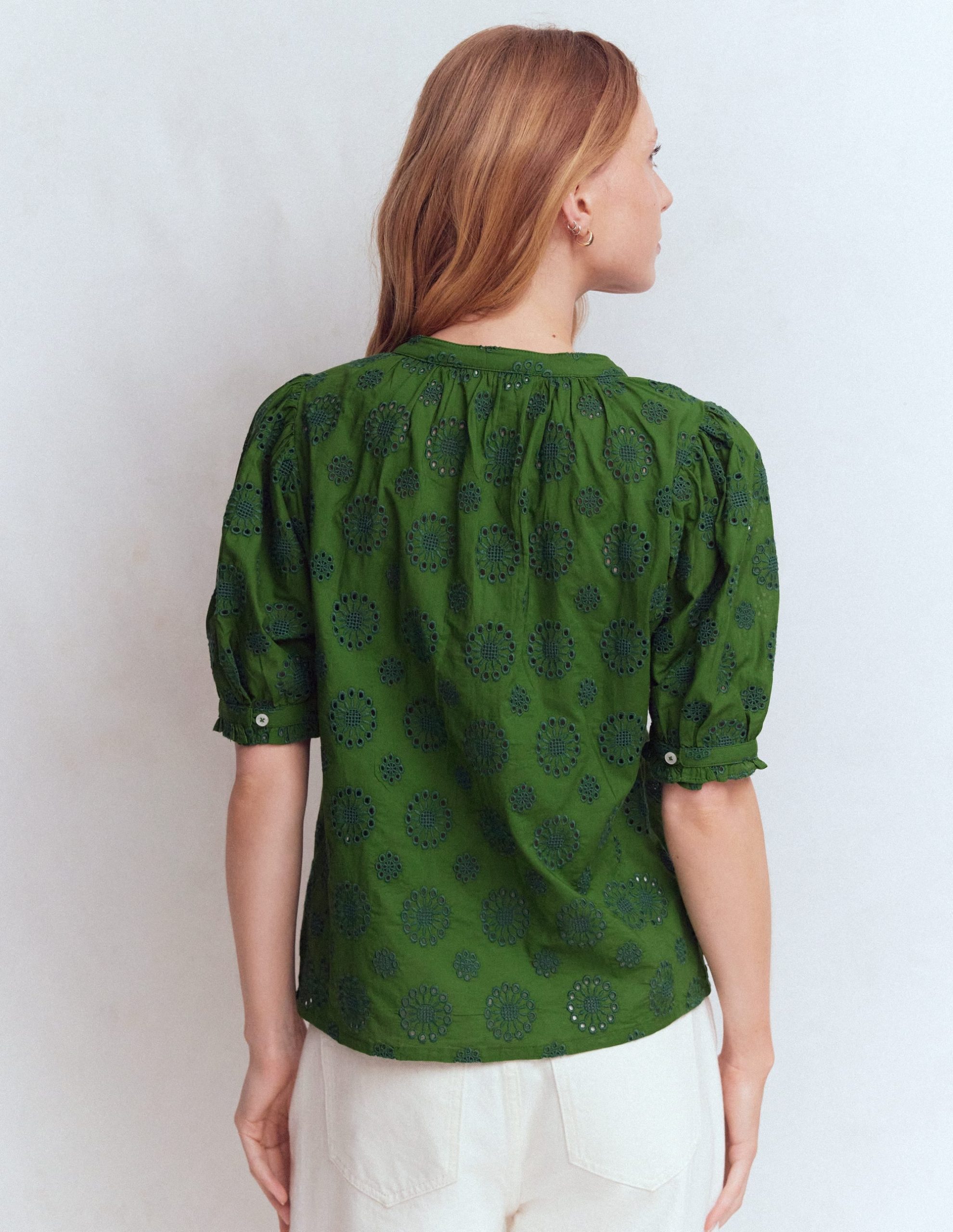 Camille Embroidered Cotton Top-Promenade Green Broderie - Image 3
