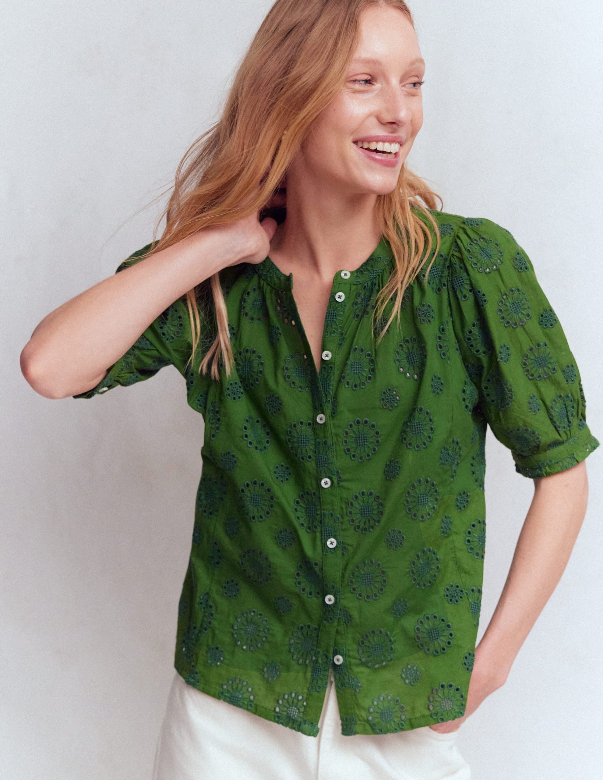 Camille Embroidered Cotton Top-Promenade Green Broderie - Image 4