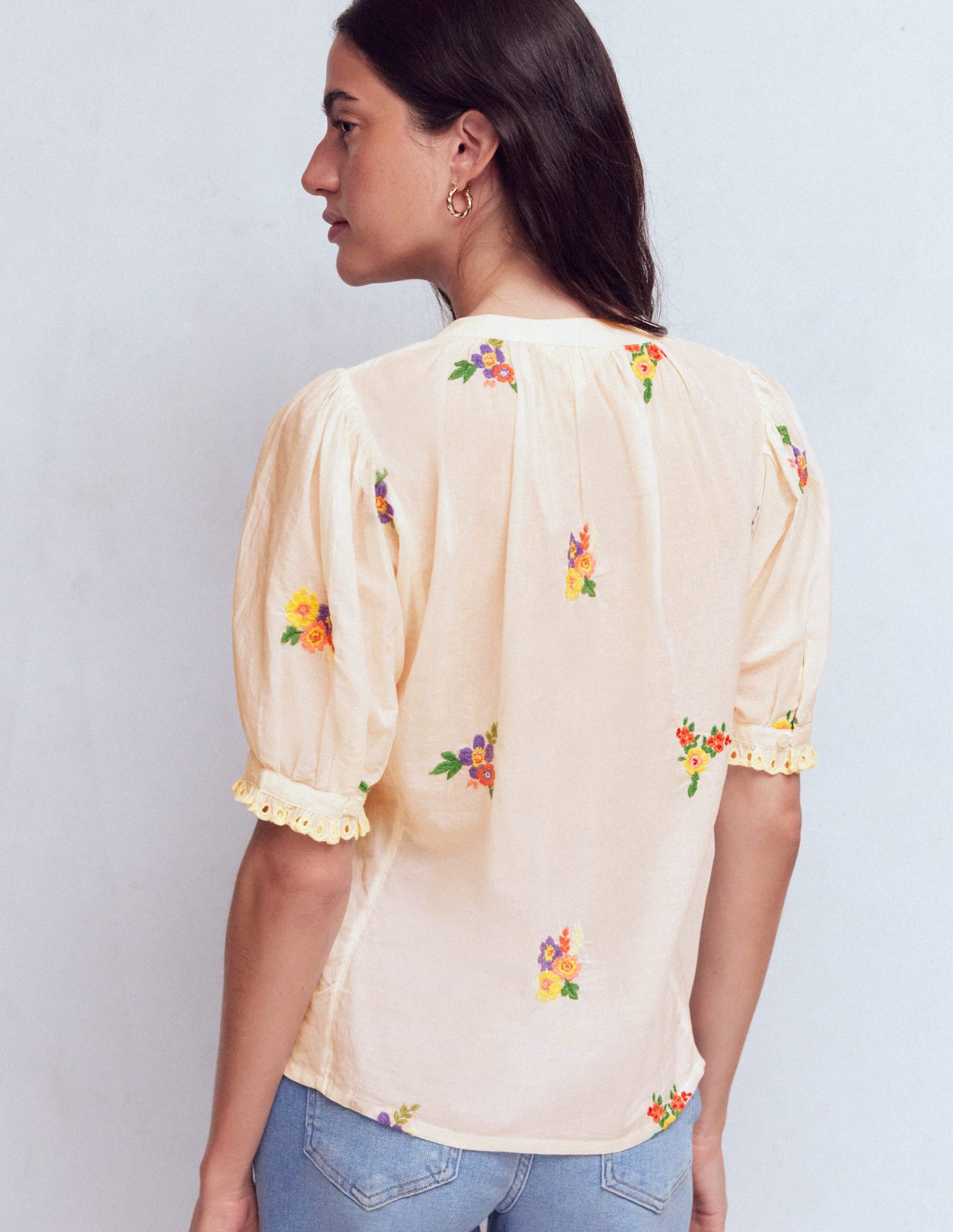 Camille Embroidered Cotton Top-Ivory Floral Embroidery - Image 3