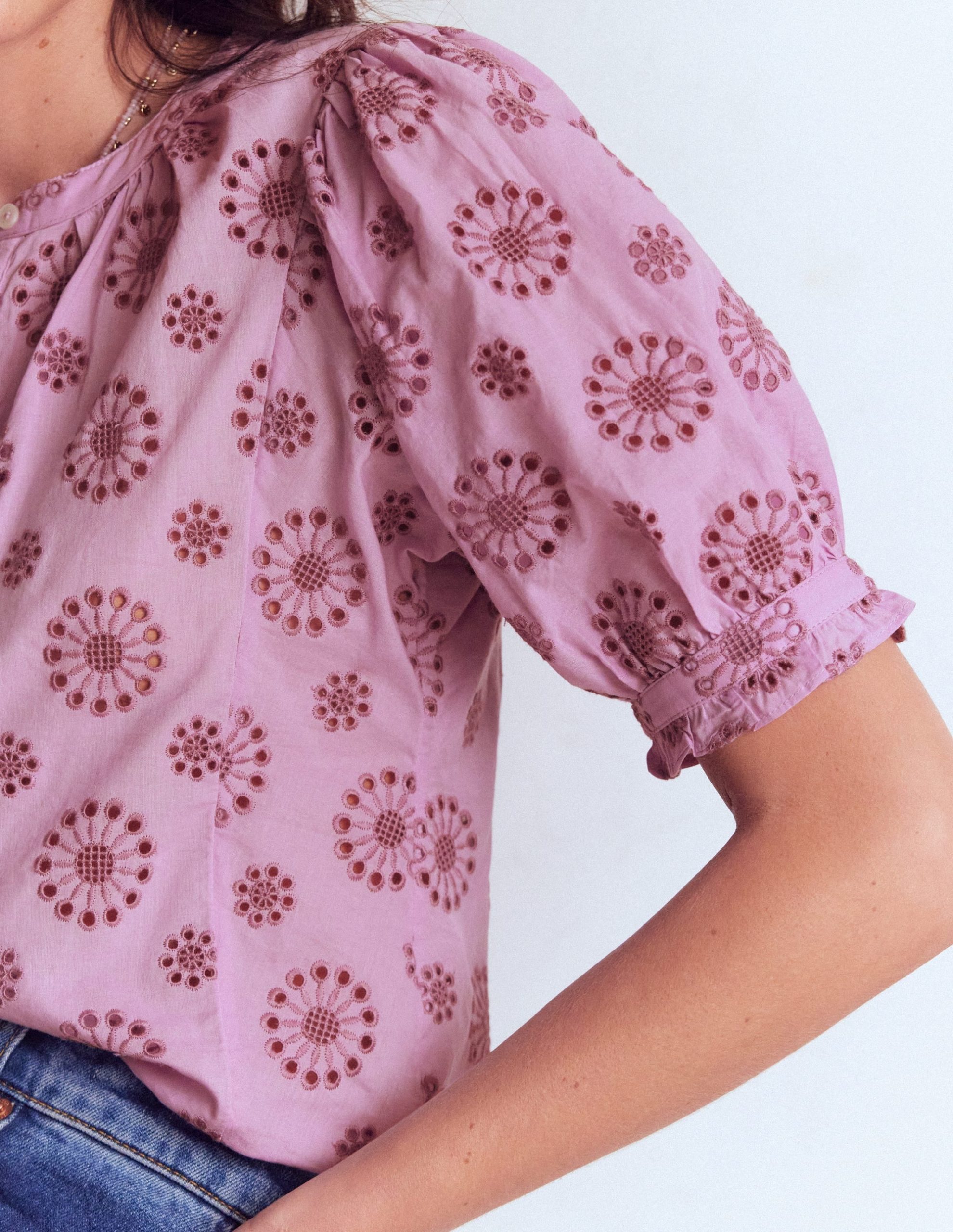 Camille Embroidered Cotton Top-Soft Lavender - Image 2