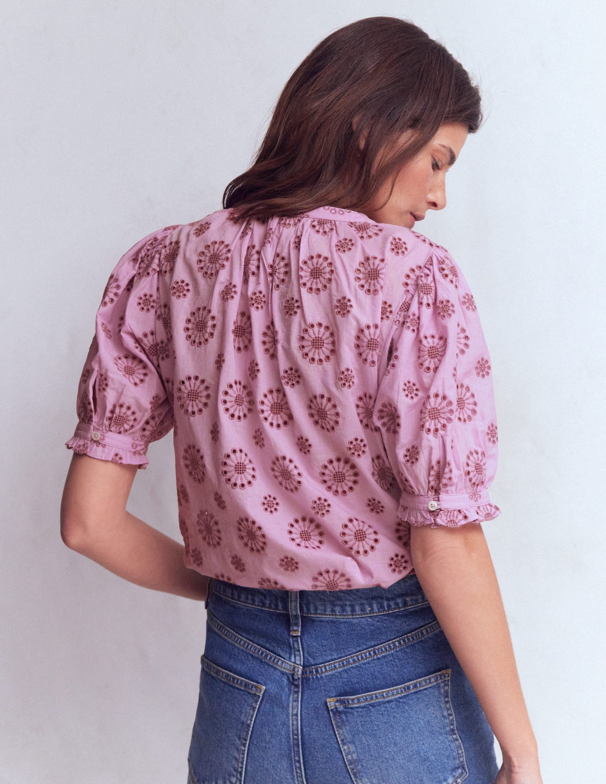 Camille Embroidered Cotton Top-Soft Lavender - Image 3