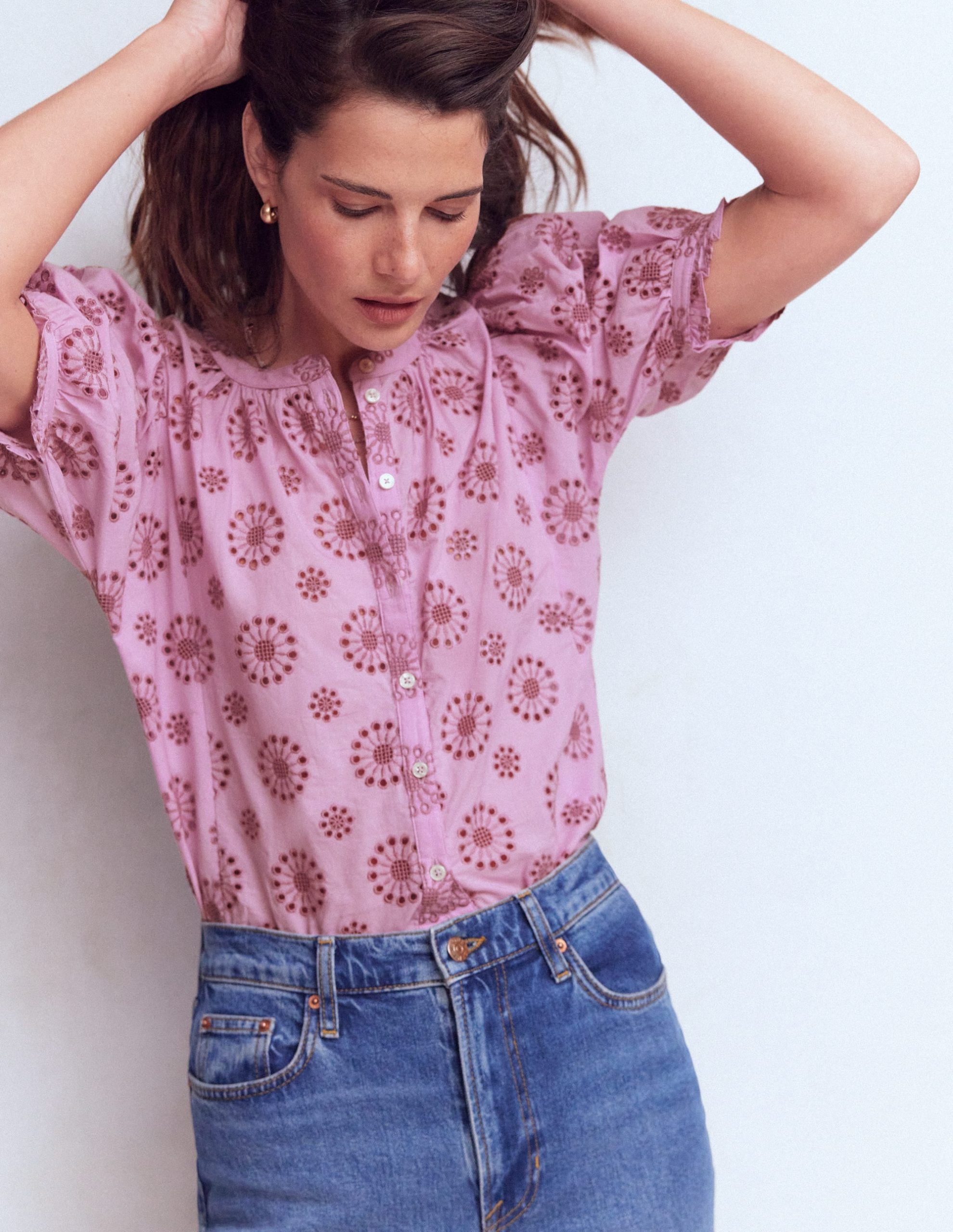 Camille Embroidered Cotton Top-Soft Lavender - Image 4