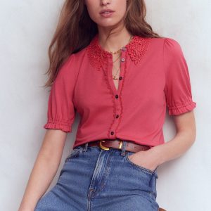 Nessa Broderie Collar Blouse-Cherry Blush