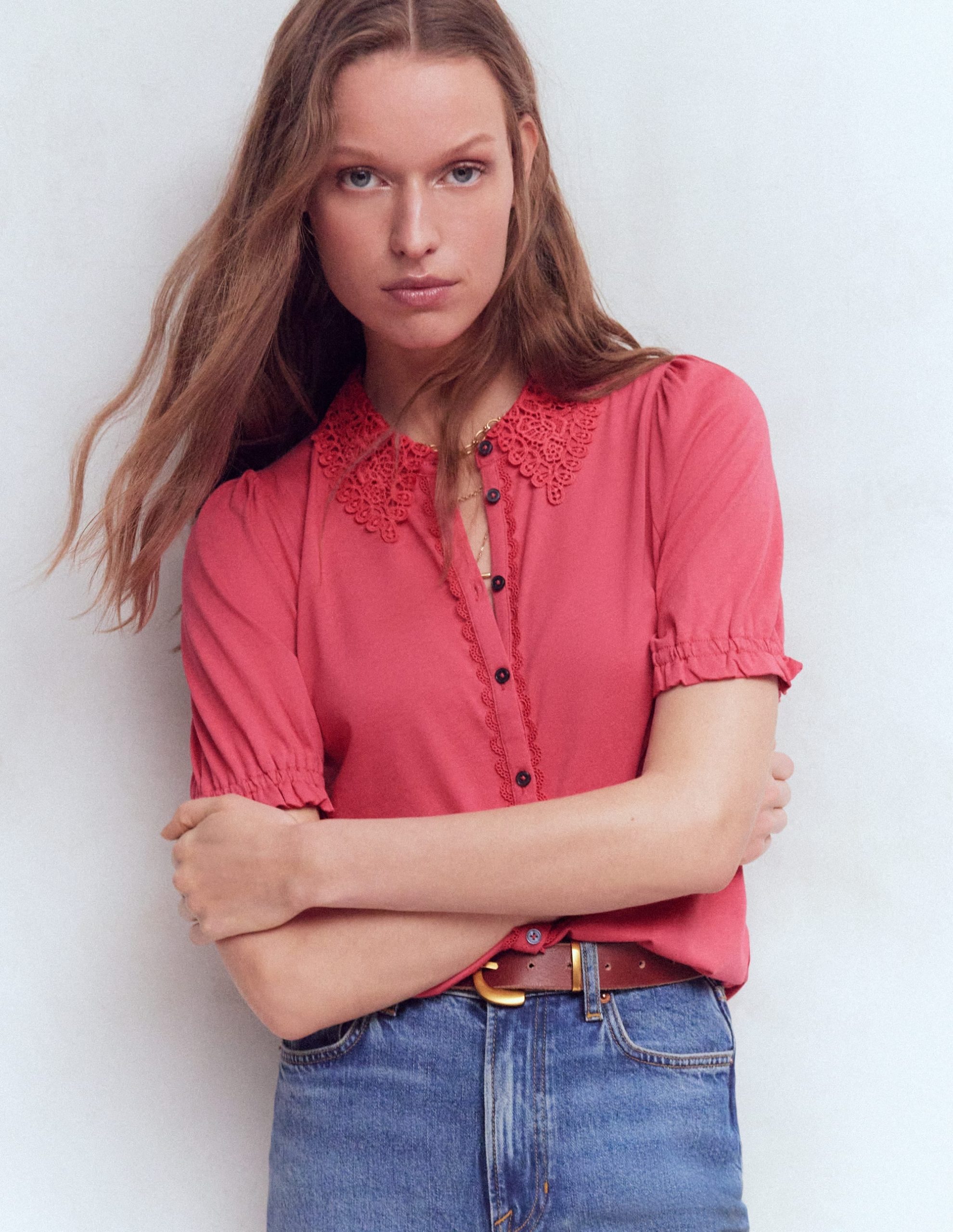 Nessa Broderie Collar Blouse-Cherry Blush - Image 4