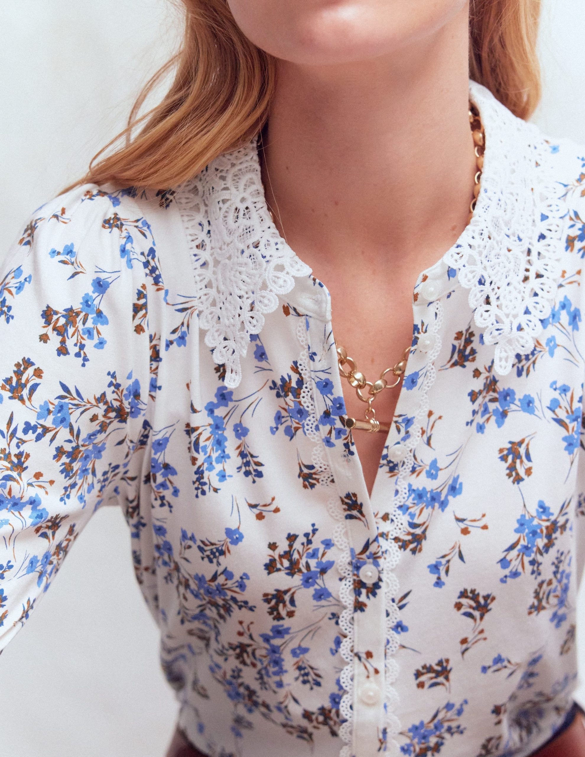 Nessa Broderie Collar Blouse-Ivory. Blue Bloom Scatter - Image 2
