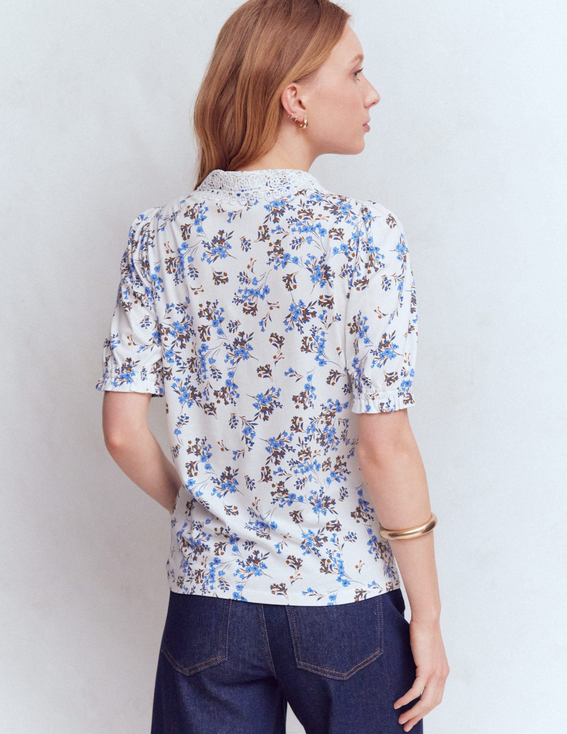 Nessa Broderie Collar Blouse-Ivory. Blue Bloom Scatter - Image 3