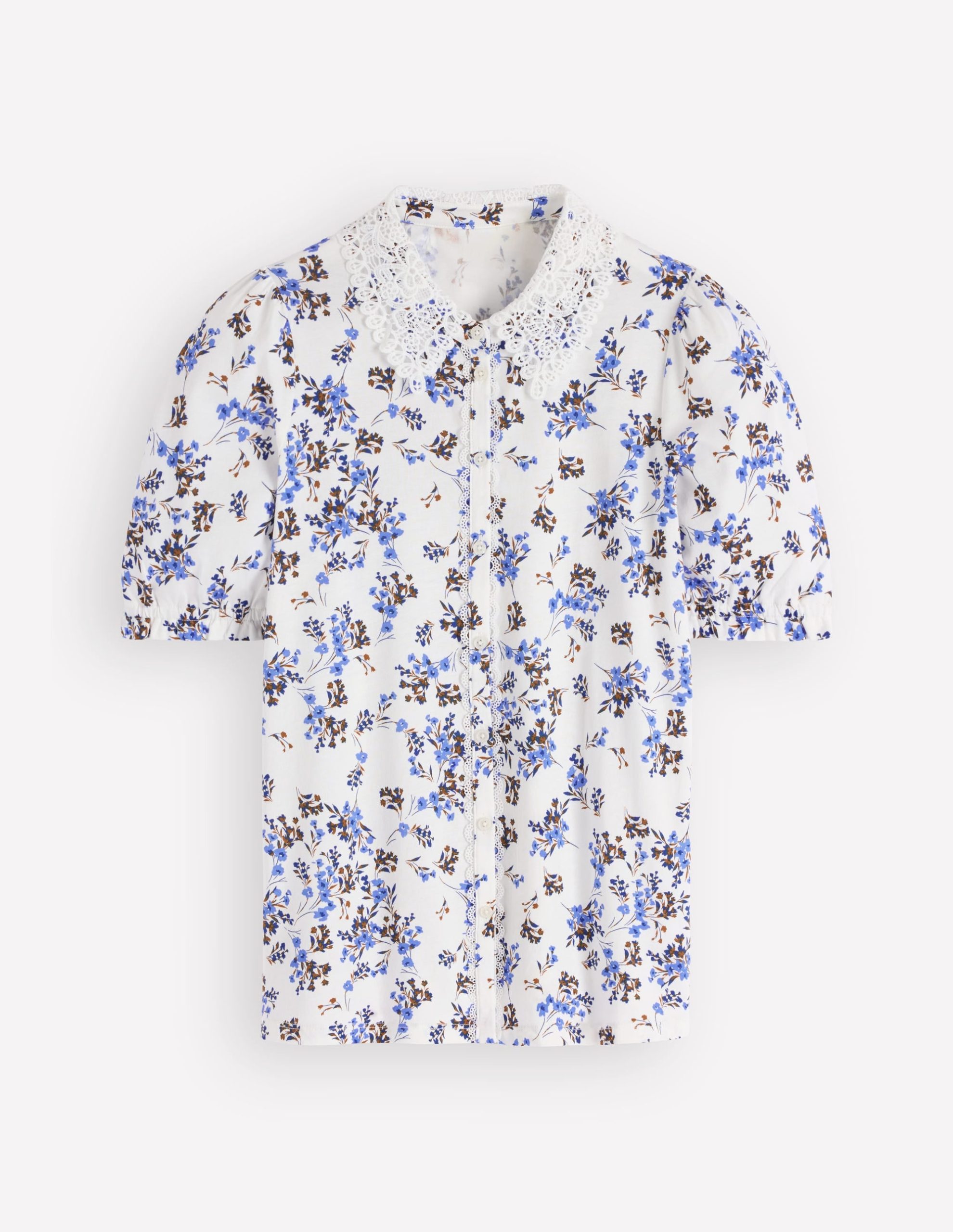 Nessa Broderie Collar Blouse-Ivory. Blue Bloom Scatter - Image 5