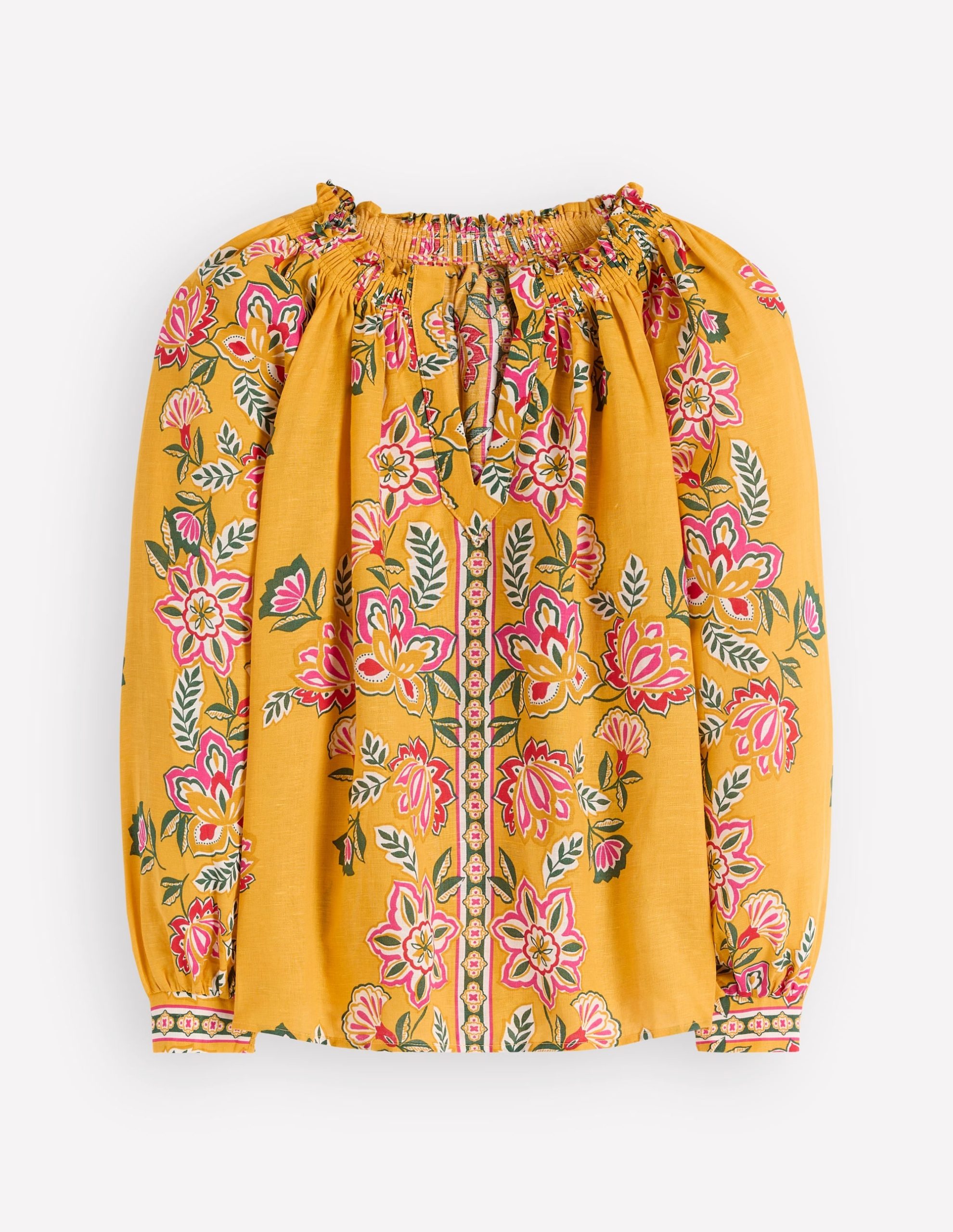 Serena Pleat Neck Linen Top-Marigold. Blossom Elegance - Image 6