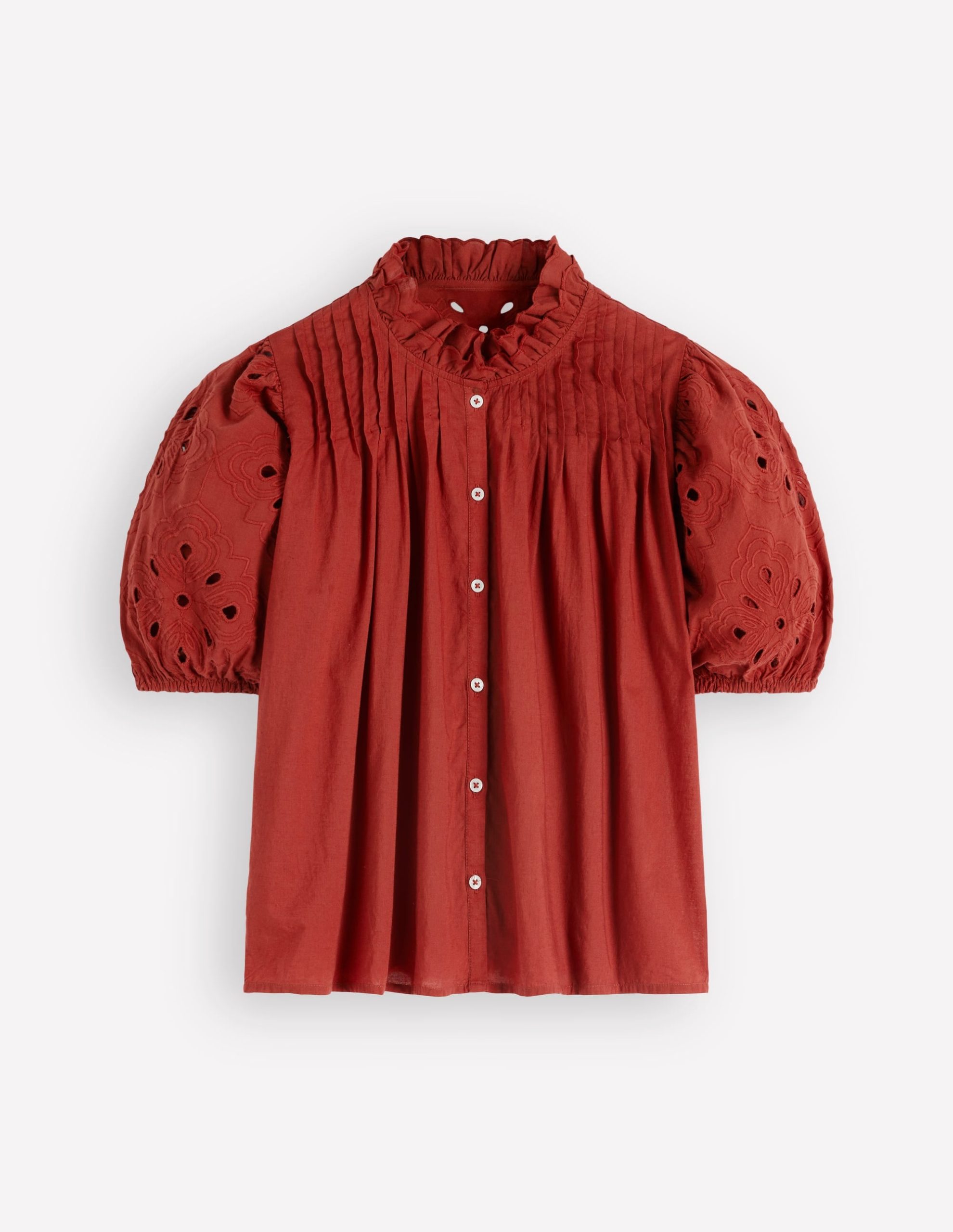 Cutwork Puff Sleeve Top-Russet - Image 5