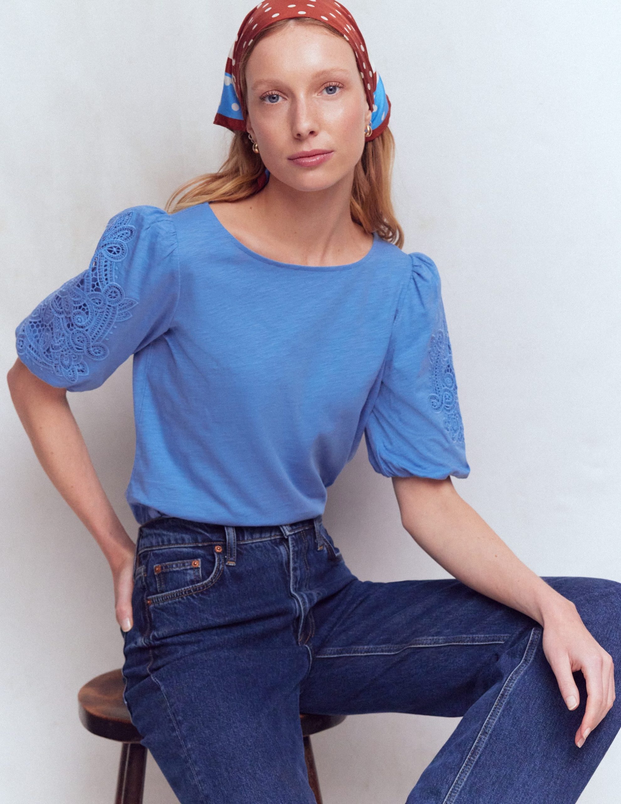 Tape Lace T-shirt-Forget Me Not Blue