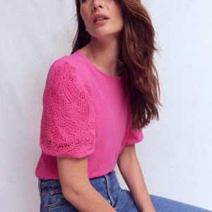 Tape Lace T-shirt-Phlox Pink
