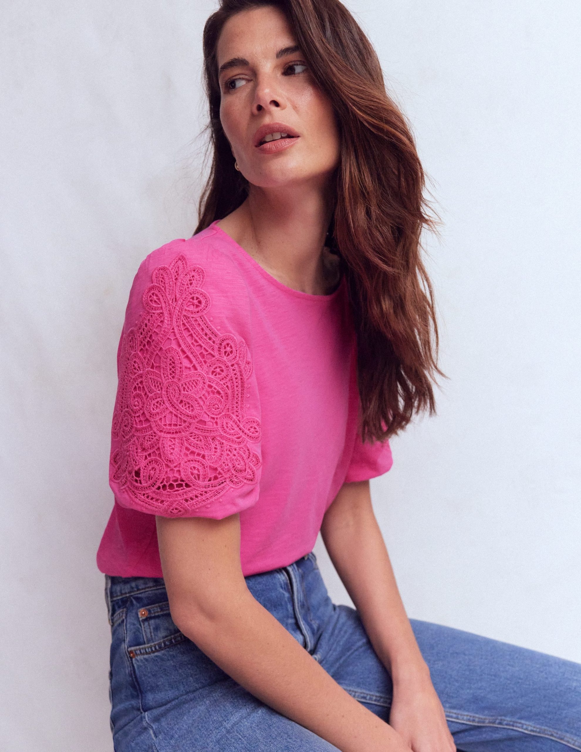 Tape Lace T-shirt-Phlox Pink