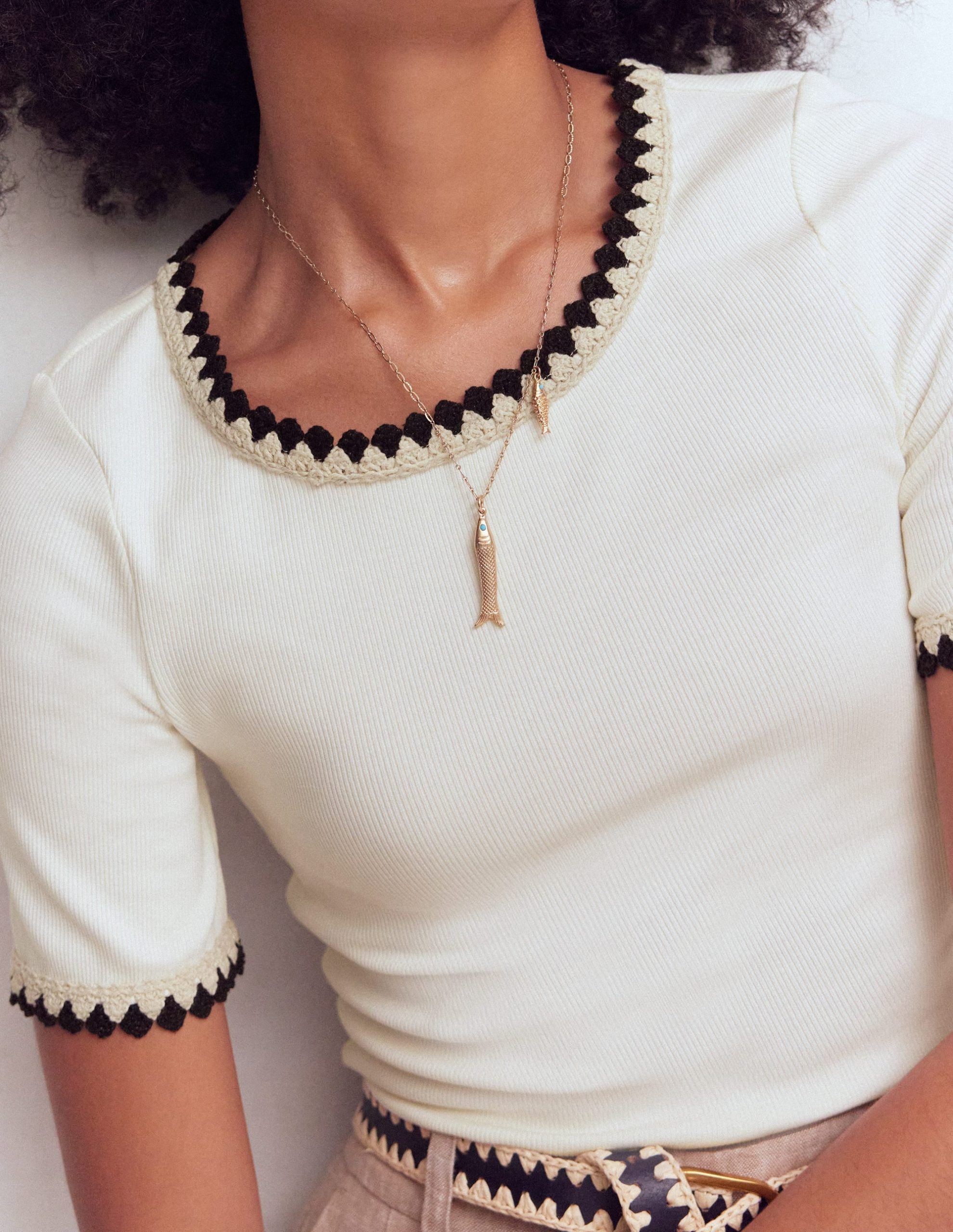 Maddie Trim Detail T-Shirt-Ivory with Black - Image 2