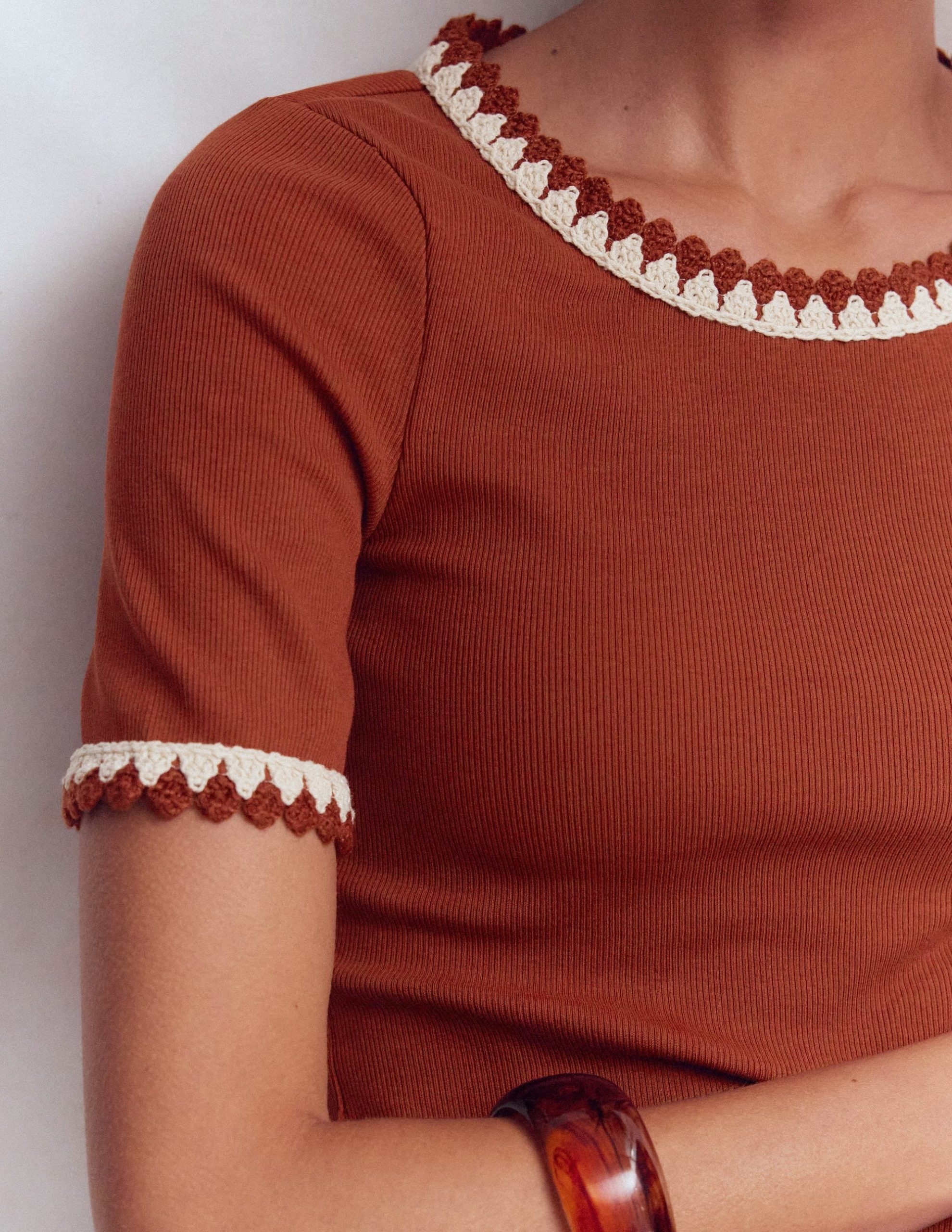 Maddie Trim Detail T-Shirt-Burnt Orange - Image 2
