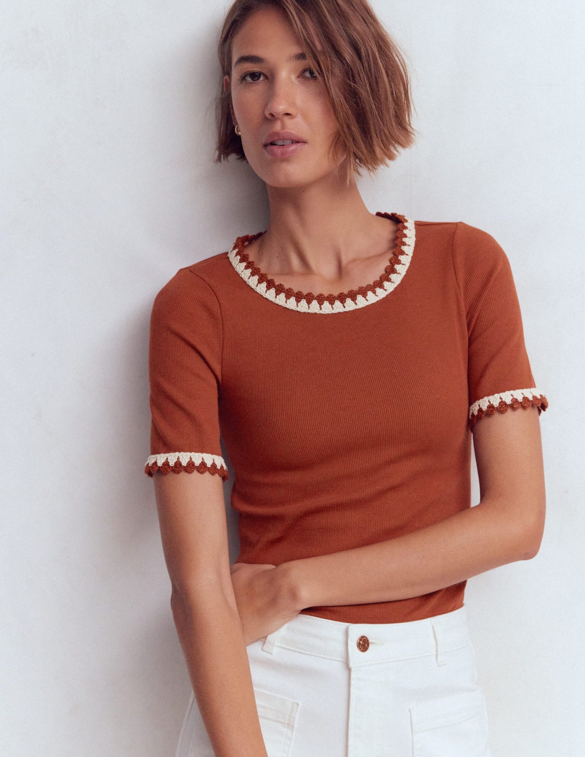 Maddie Trim Detail T-Shirt-Burnt Orange - Image 5
