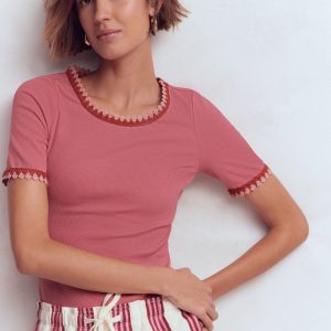Maddie Trim Detail T-Shirt-Vintage Rose